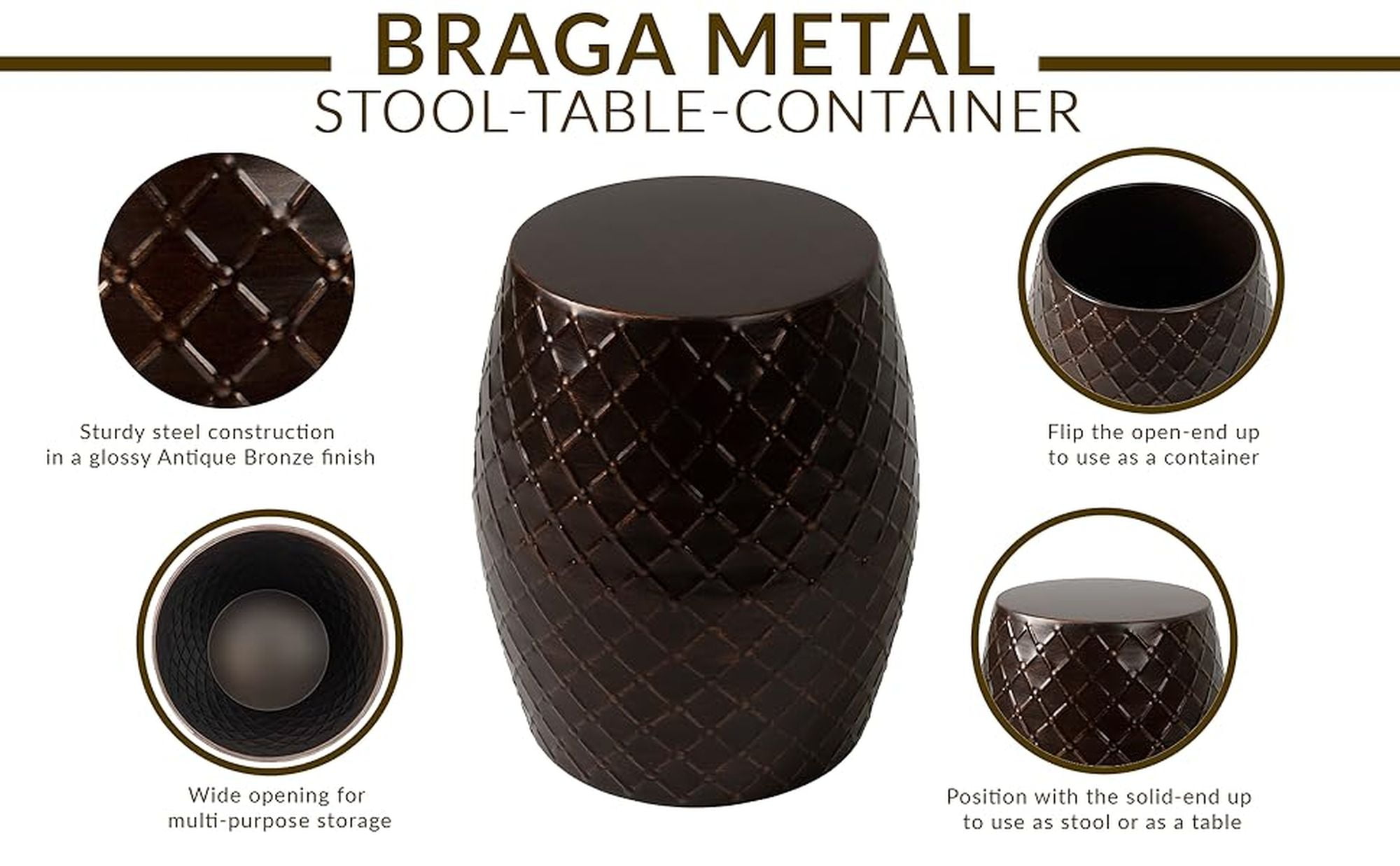 Balken Home Braga Metal Table Cross functional Planter Stool Modern Decor-Antique Bronze Finish - Image 5