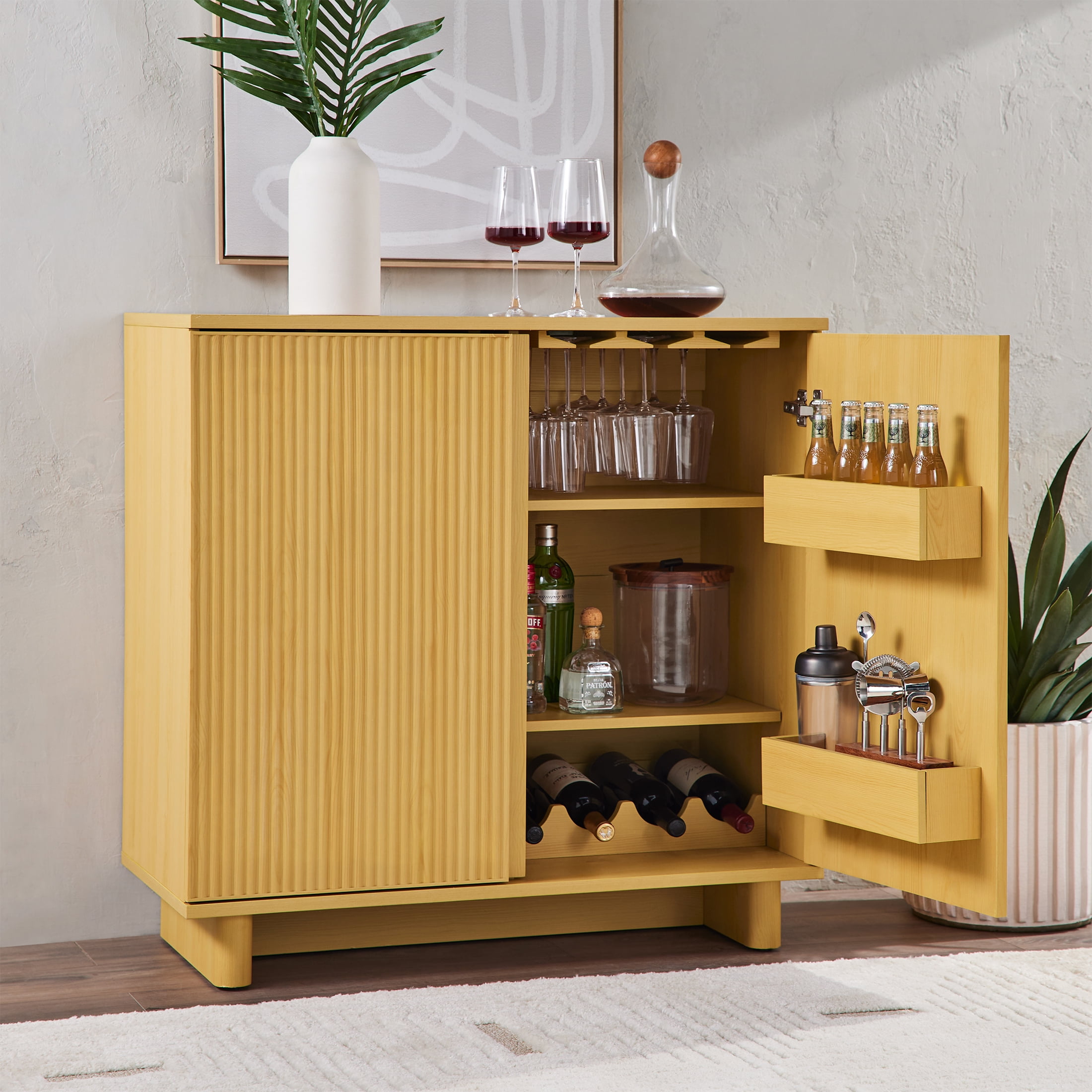Better Homes & Gardens Lillian Fluted Bar Cabinet, Natural Pine Finish - Image 5