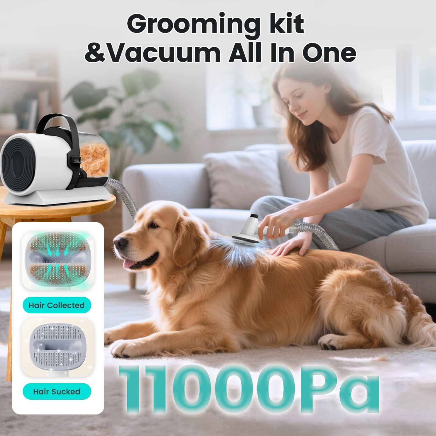 AIRROBO Dog Grooming Kit, 7in1 Dog Grooming Vacuum , 11000Pa Super Suction for Pet Hair,Grooming Vacuum for Shedding Grooming, Low noise, - Image 4