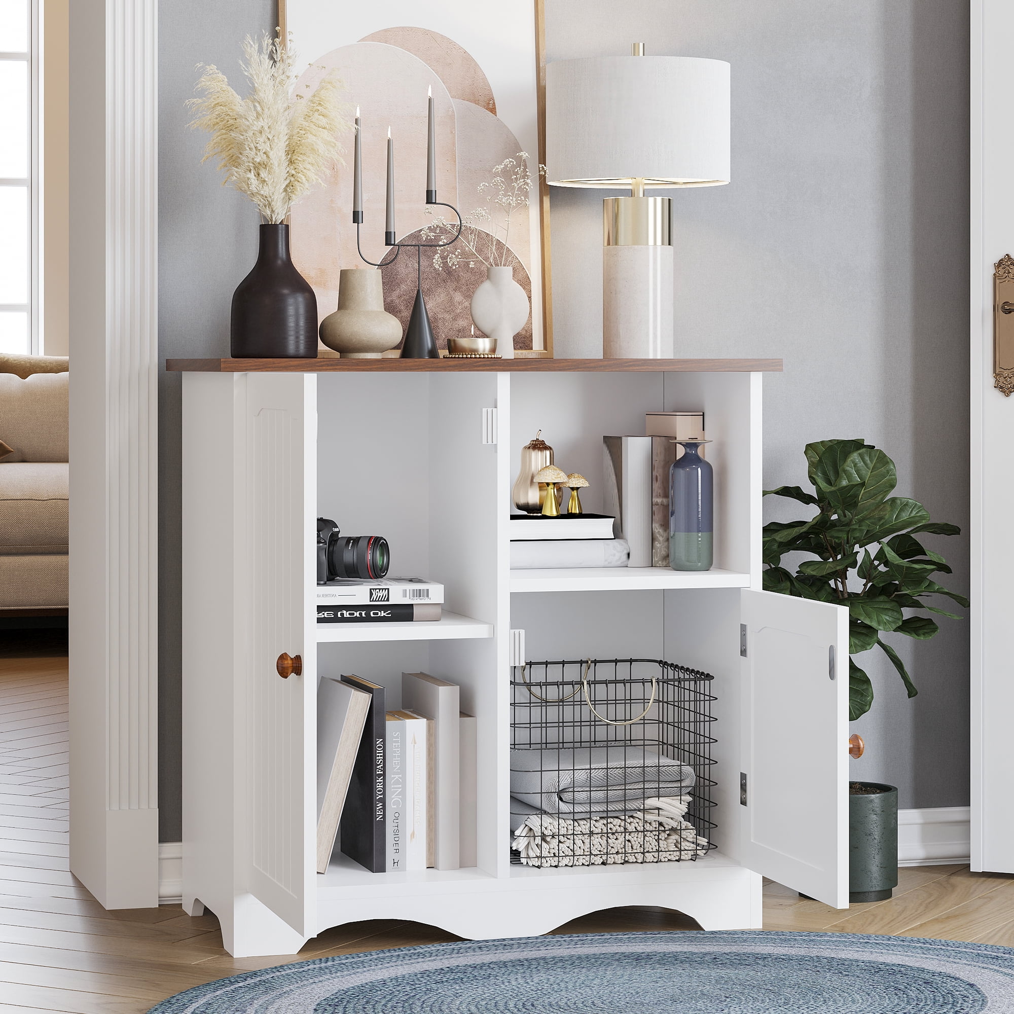 Dextrus Kitchen Storage Cabinet Sideboard Buffet Cupboard with 2 Doors and Open Shelf for Dining Room Kitchen - Image 5