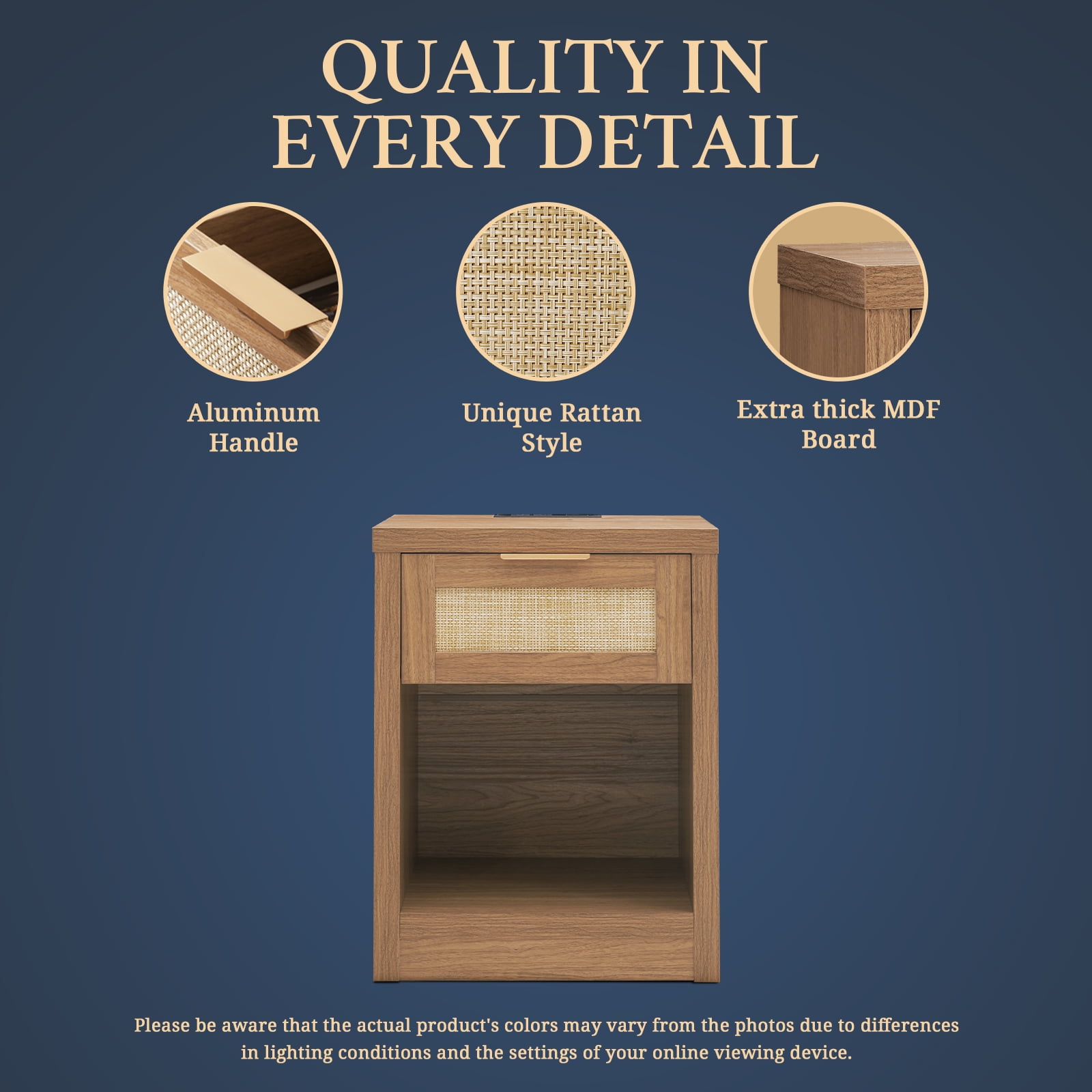 OAKHAM Rattan Nightstand Set of 2 with Charging Station and USB Ports, Boho Bedside Tables - Image 4