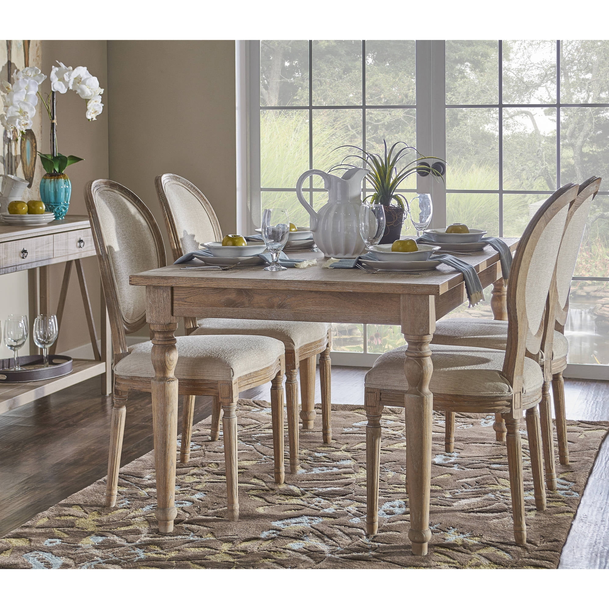 Linon Avalon Oak Wood Dining Table Decorative Turned Legs in Light Natural Brown - Image 4