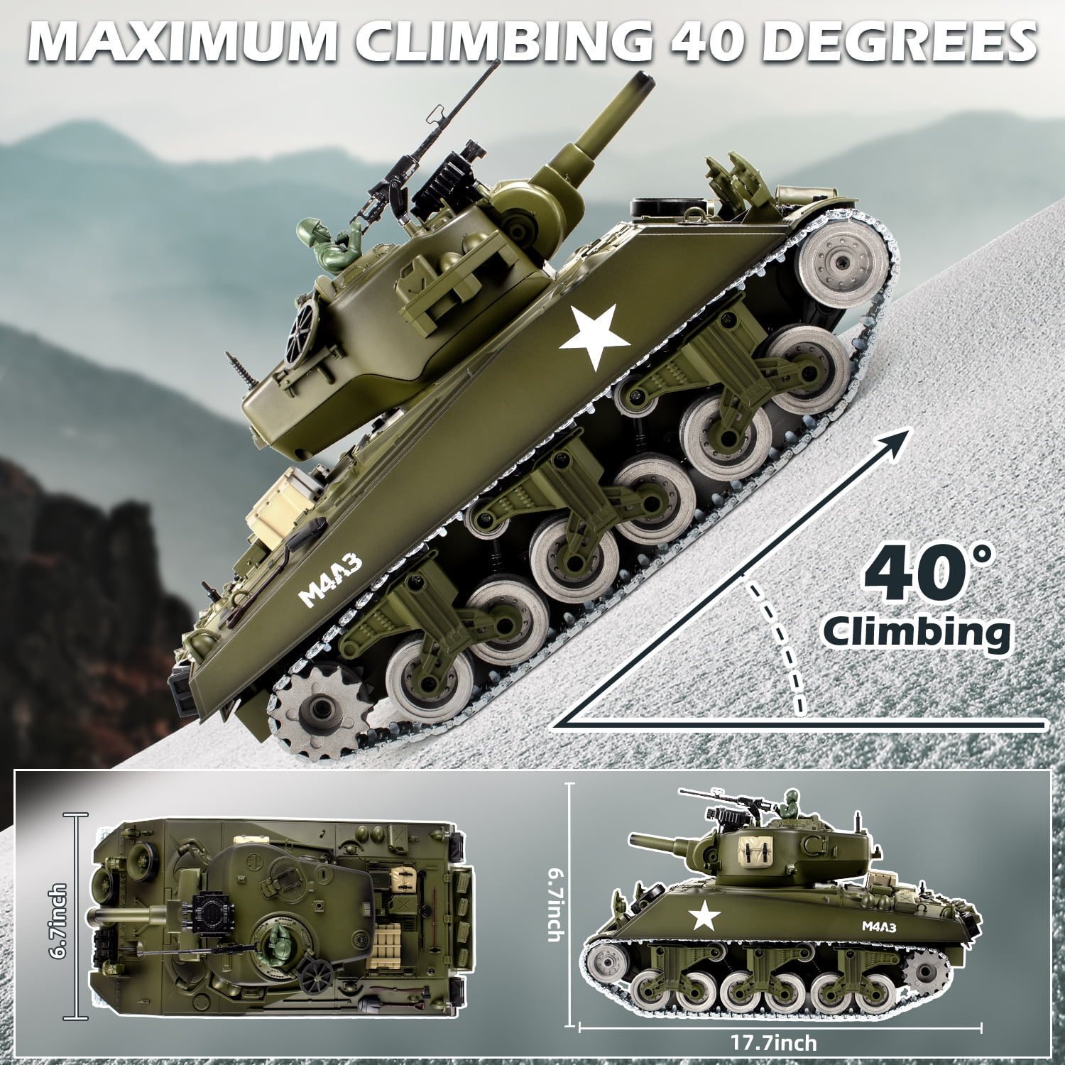 1:18 RC Tank Supdex Metal US M4A3 Sherman Remote Control Model Army Military Tank Toys Shoots BB - Image 3