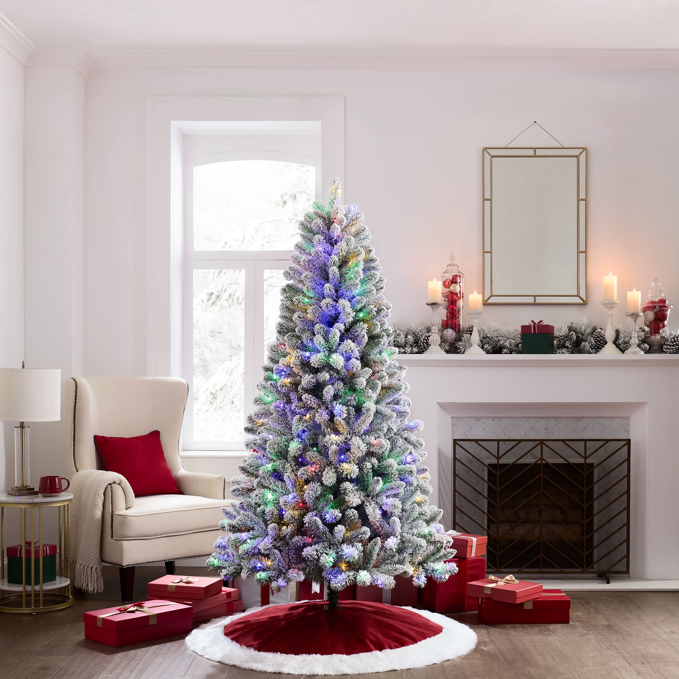 6.5 ft Pre-Lit Flocked Frisco Pine Artificial Christmas Tree with 250 Color-Changing LED Lights and Stand, by Holiday Time - Image 5