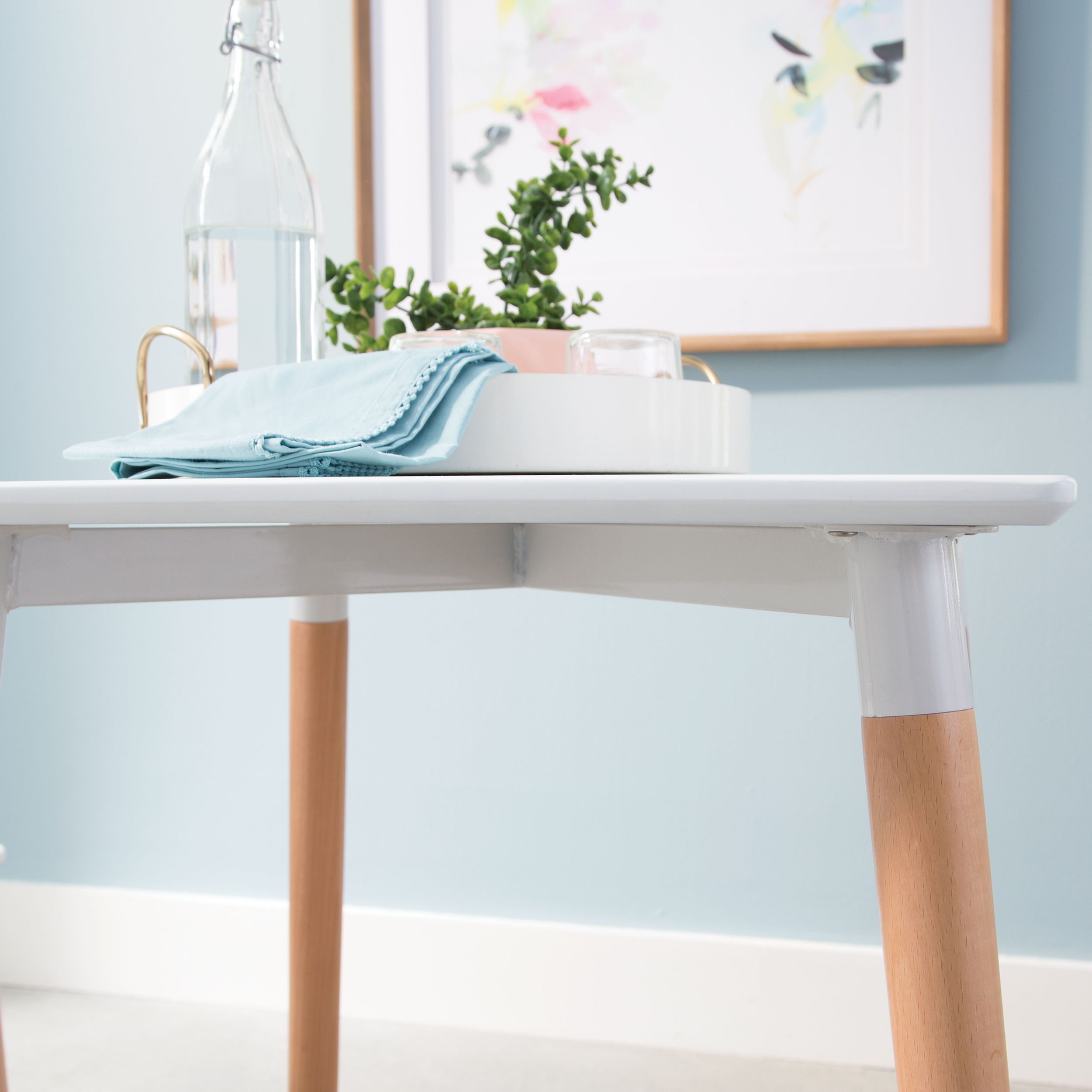 OFM Mid Century Modern 24" Square Dining Table, Solid Wood Legs, White - Image 5