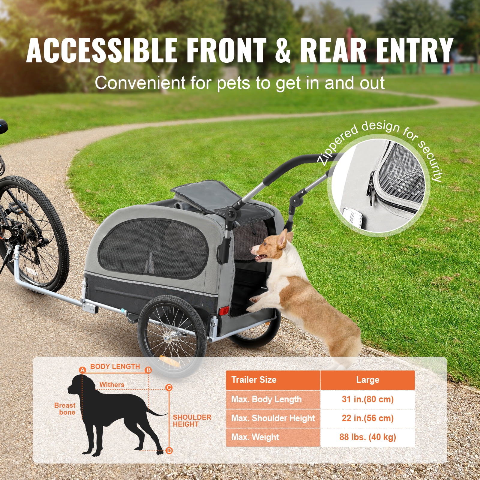 KFFKFF Pet Bicycle Trailer & Stroller Dog Cat Bike Carrier 88 lbs Water Resistant - Image 6