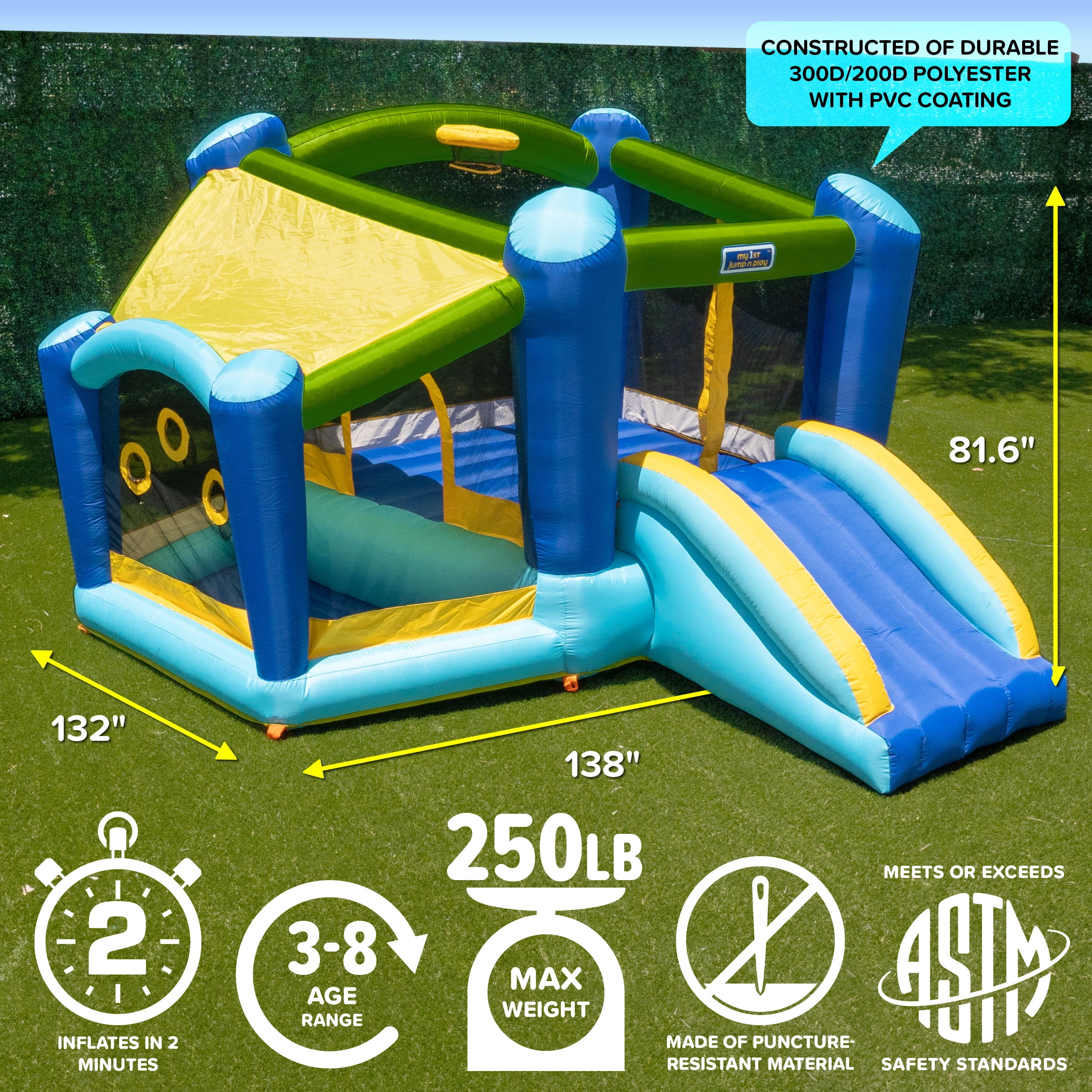 Sportspower My 1st Jump N Play Inflatable Bounce House for Kids with Ball Pit & Hoop, 132" x 138"x 81.6", 400W Blower Included - Image 7
