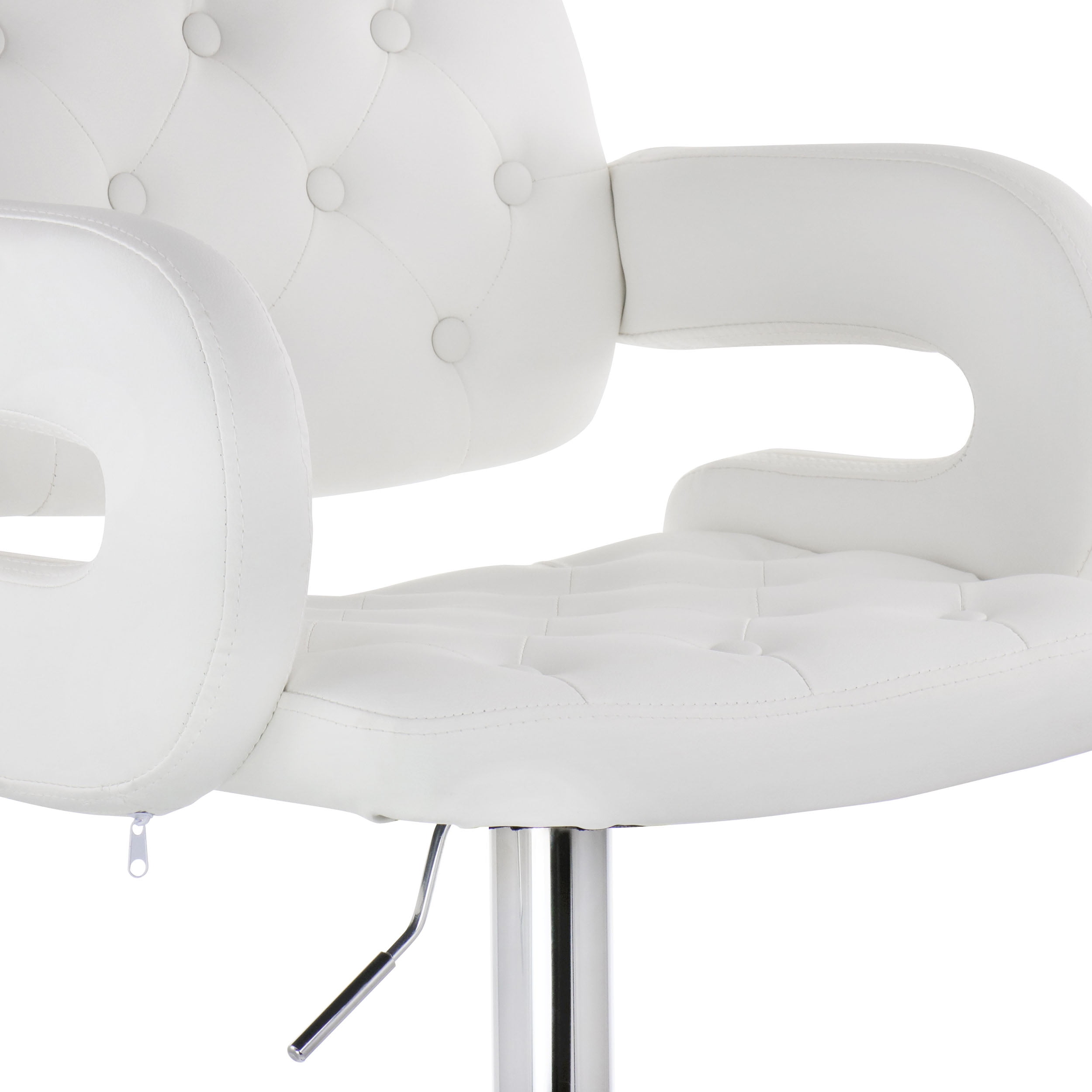 Elama Faux Leather Tufted Bar Stool with Chrome Base and Adjustable Height in White - Image 6