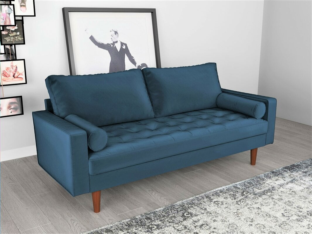 Uspridefurniture Velvet Back Support Sofa with Toss Pillow, Prussian Blue - Image 2