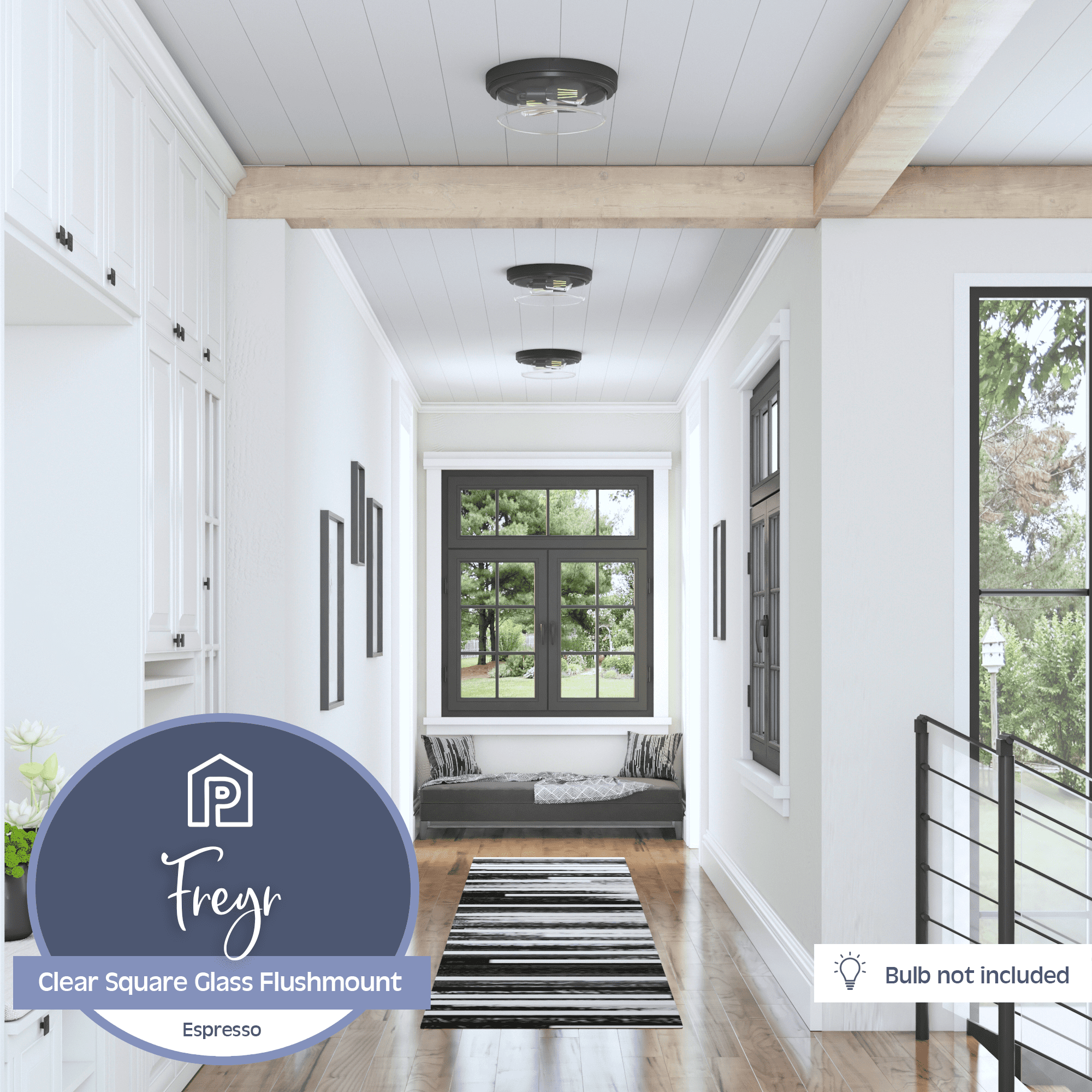 Prominence Home Madelyn 13" Bronze Flush Mount Indoor/Outdoor Light with Square Clear Glass Shade - Image 2