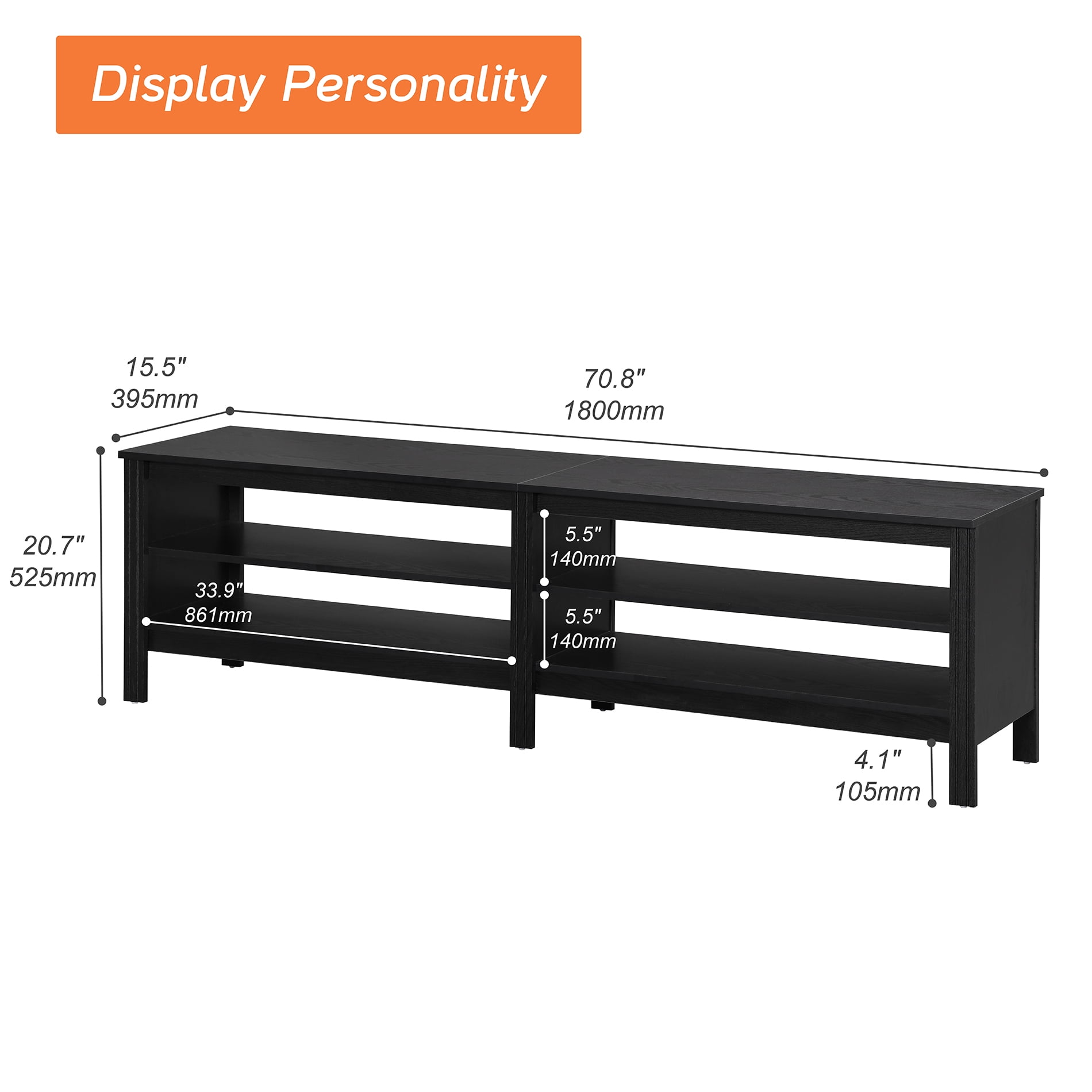 TV Stand for 75 inch TV Entertainment Center , Wood Modern TV Console Storage for 80 70 65 inch TV for Living Room Bedroom, Black, 70 inch - Image 5