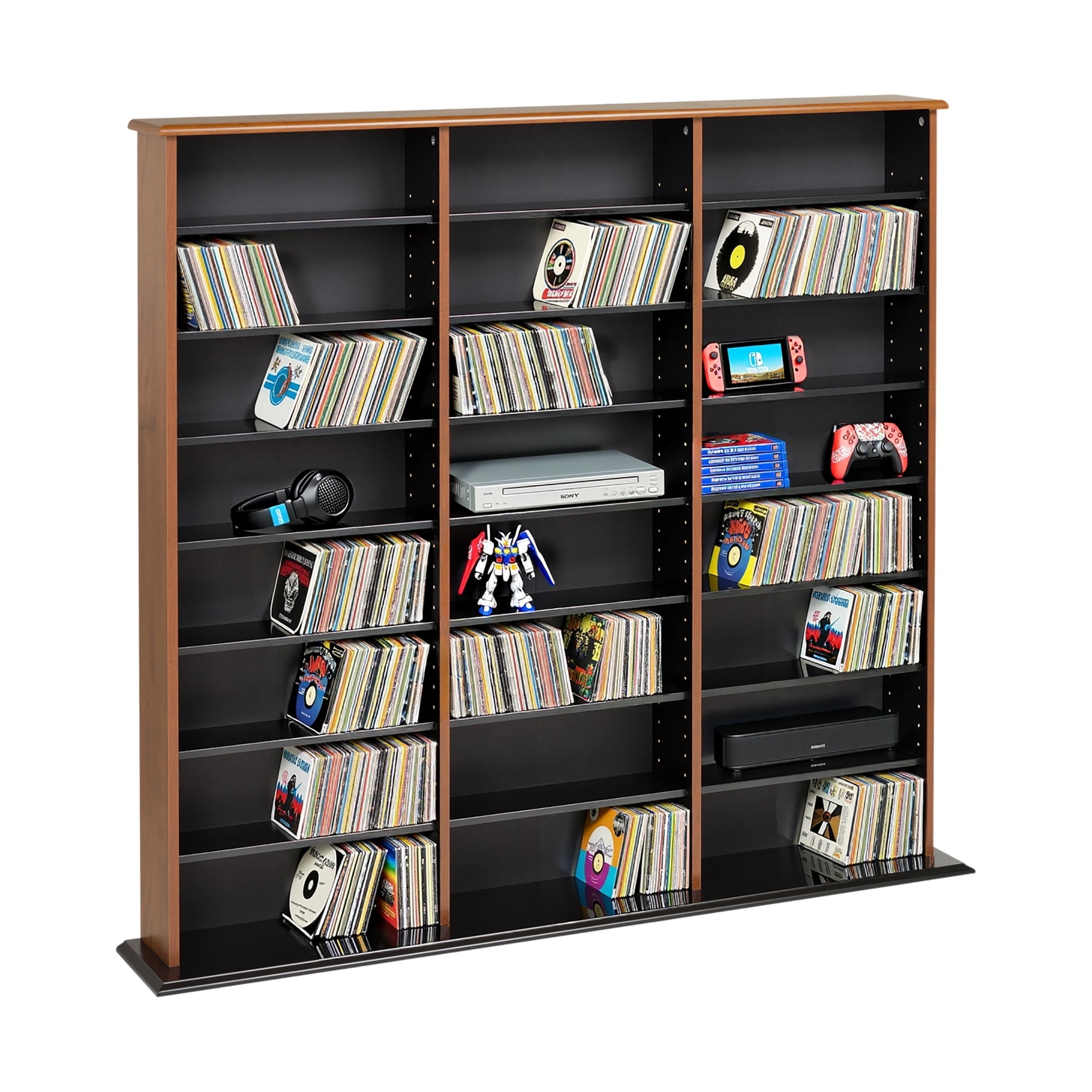 Prepac Triple Width Multimedia Wall Storage, Cherry and Black - Image 9