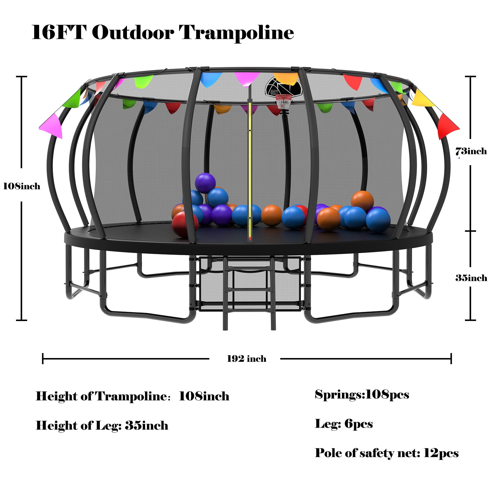 EUROCO 6FT Toddlers Trampoline with Safety Enclosure Net and Ocean Balls, Fully Protected Indoor Trampoline and Ball Pit Balls for Kids, Easy Assembly Lotus Shape for Spaciousness - Image 6