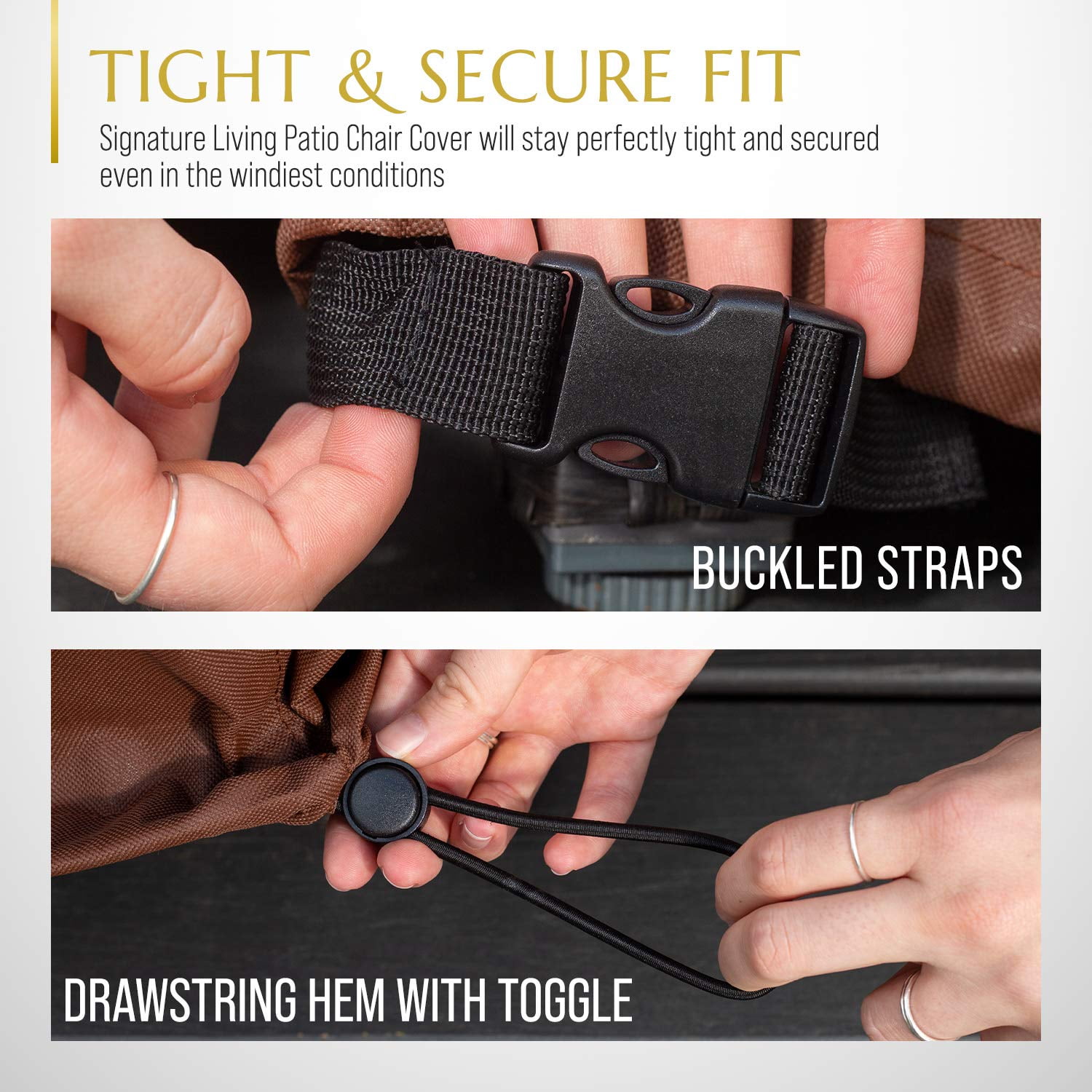 Signature Living Set of 2 Outdoor Waterproof Patio Chair Covers, Durable 600D UV-Coated Polyester Outdoor Chair Covers for All-Weather Protection (Tan, Large 40 Inch) - Image 7