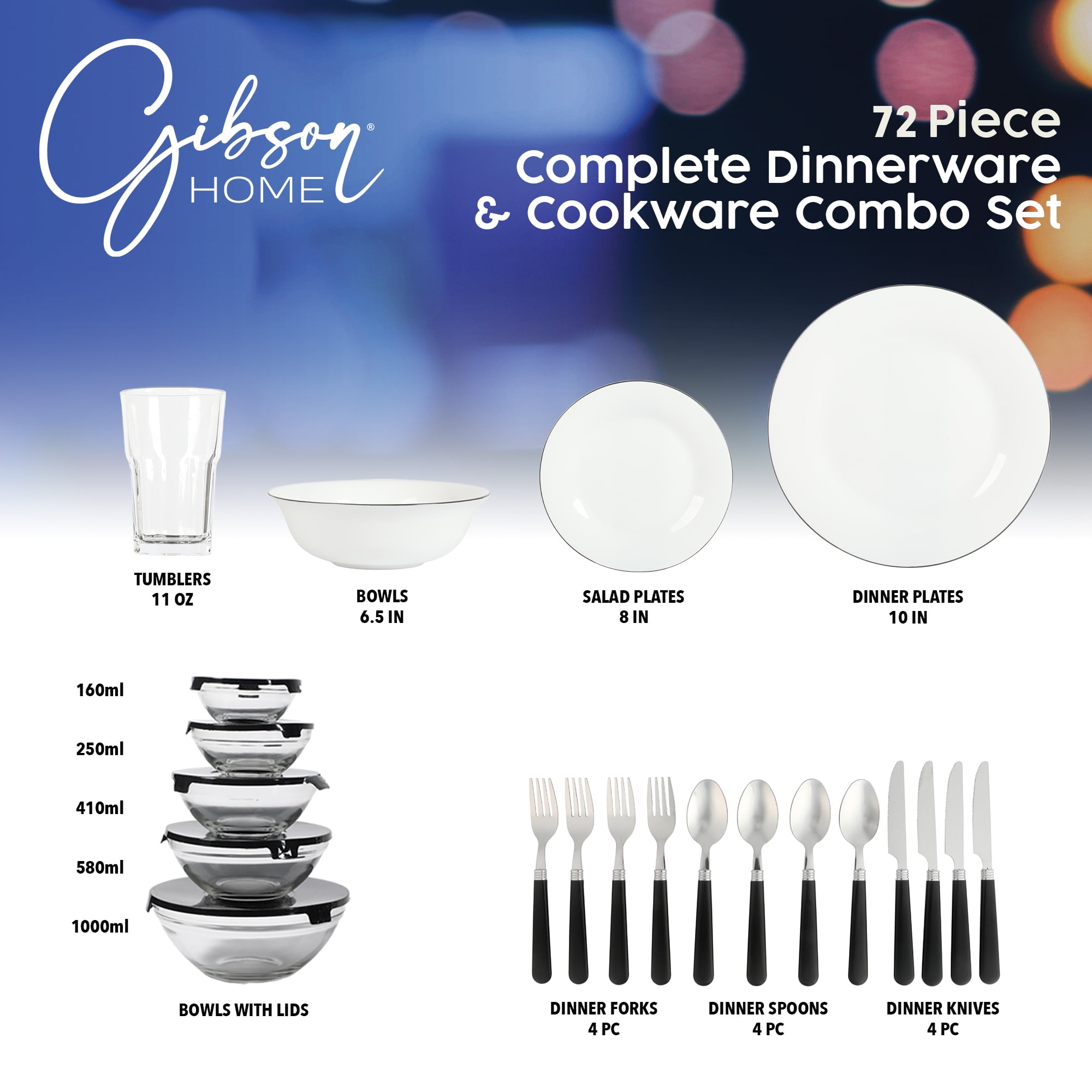 Gibson Home 71-Piece Cookware Set with Stainless Steel & Nonstick Cooking Pots & Pans, Bakeware & Cooking Utensils, Full Kitchen & Dinnerware Set - Image 6