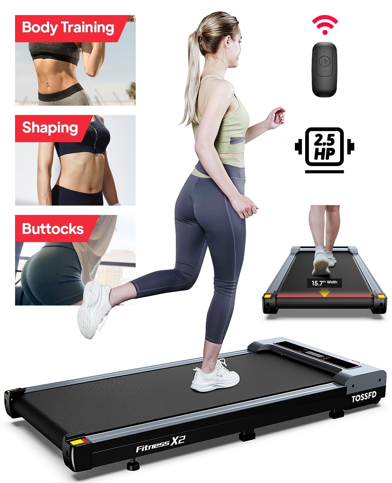 TOSSFD 2.5HP Walking Pad,38.6"*15.7"Walking Area,0.5-3.8MPH Under Desk Treadmill for Home/Office, Walking Jogging Machine with 280 lbs Weight Capacity,X2 - Image 3