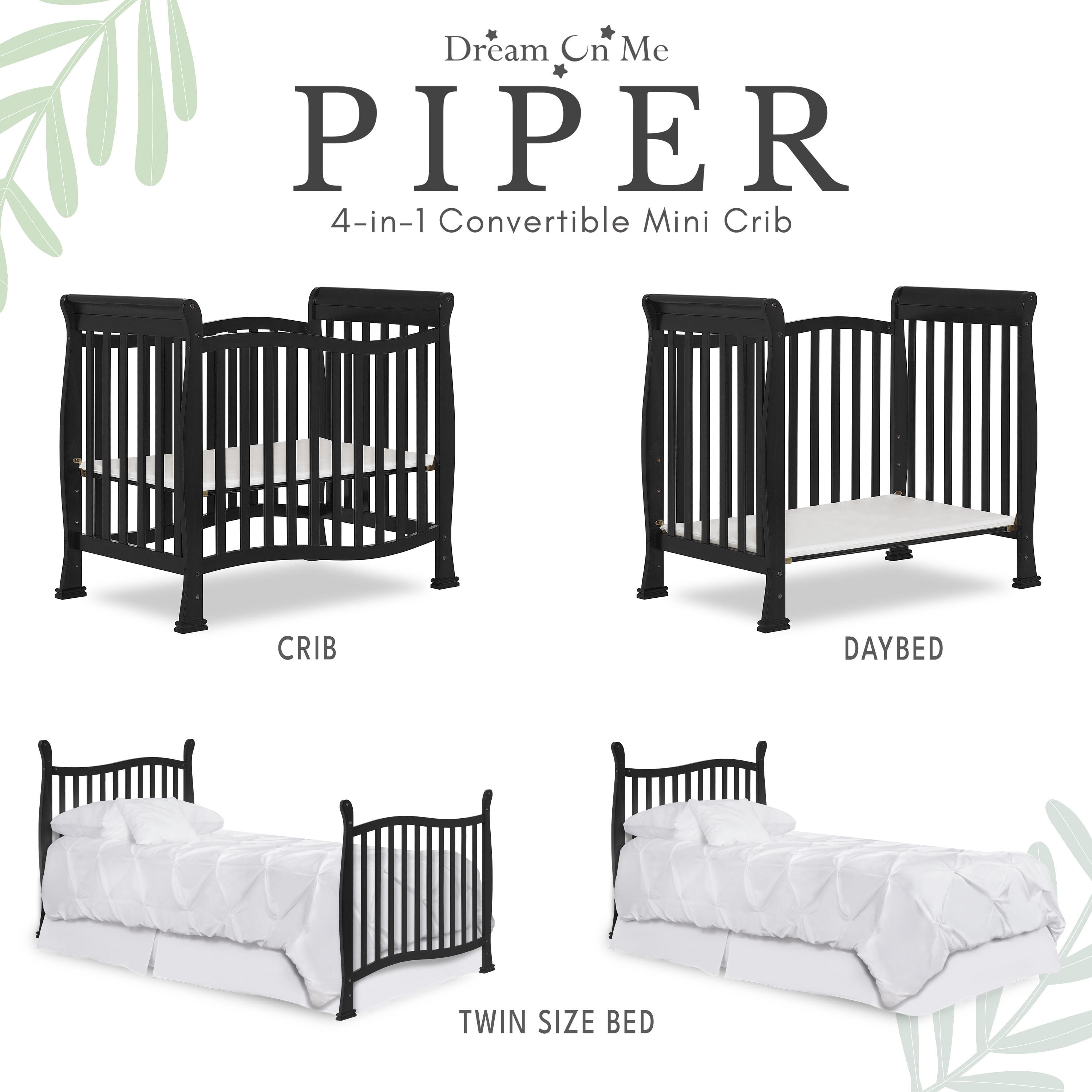 Dream On Me Piper 4-in-1 Convertible Mini Crib, Black - Image 9