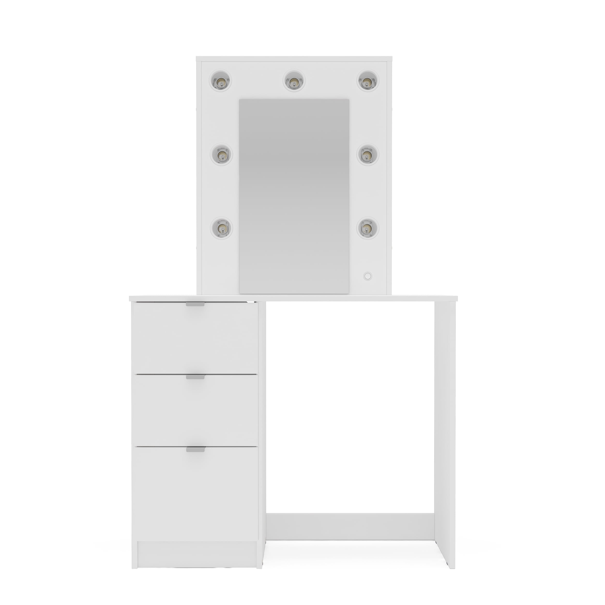 Polifurniture Daisy Modern Bedroom Makeup Vanity Table with Lighted Mirror, White Finish - Image 6