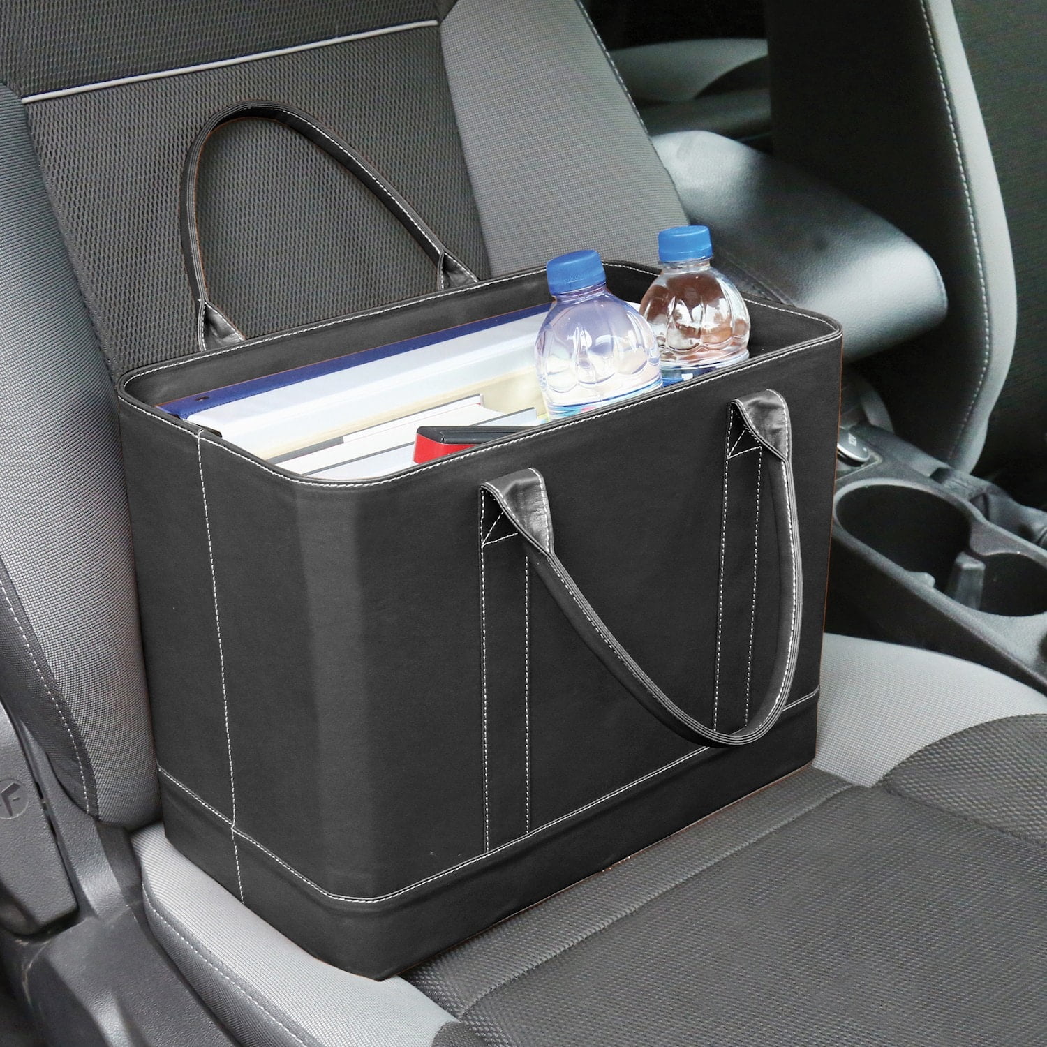 HOME DISTRICT Chic File Organizer Tote - Important Document Organizer Bag, Portable File Box with Handle, Black - Image 5