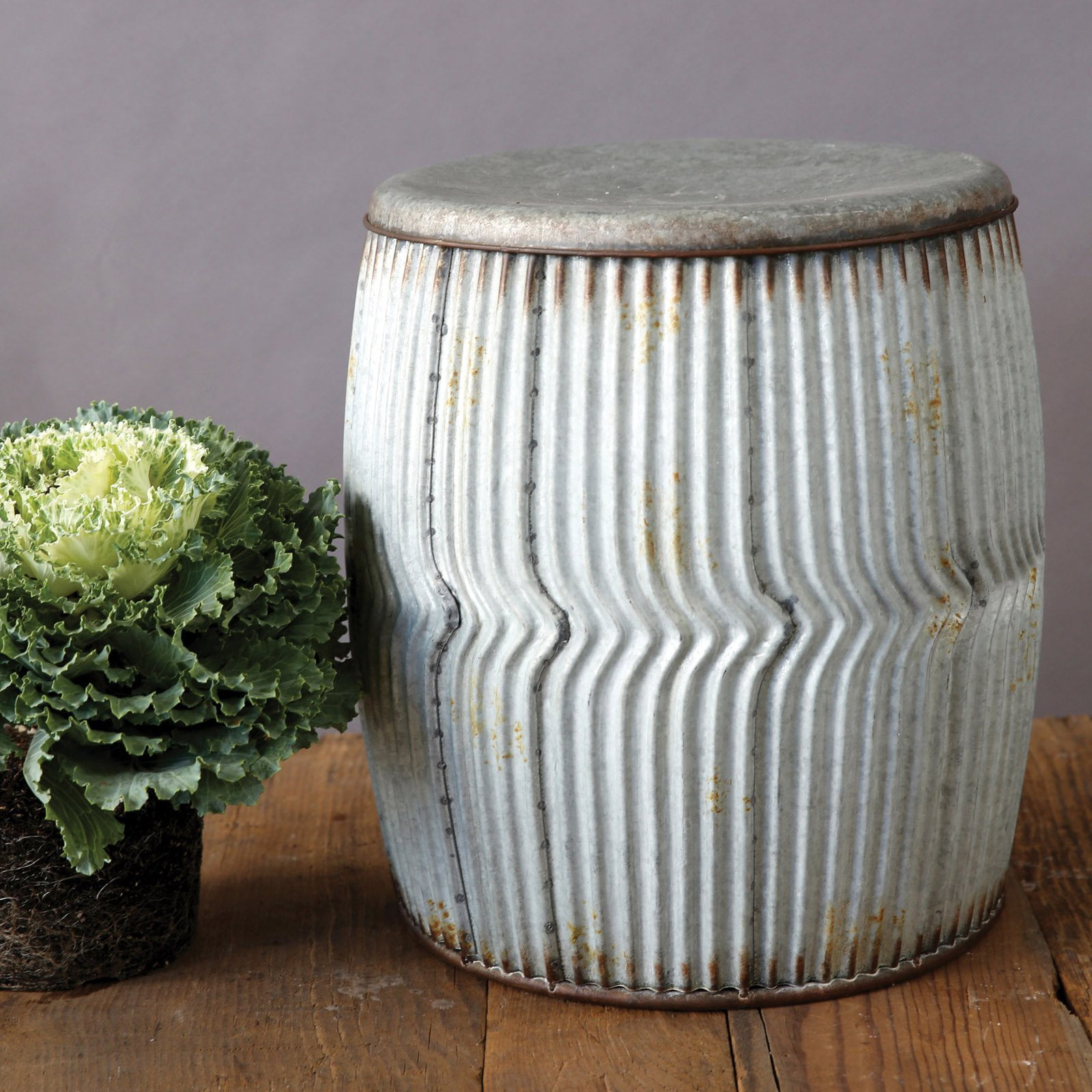 Round Metal Side Table with Rust Detail, Distressed White - Image 3