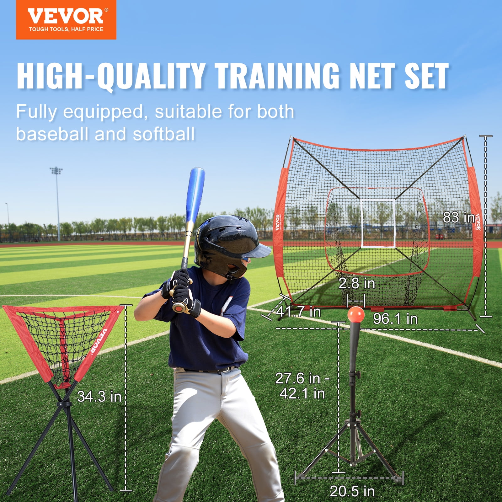 BENTISM Portable Baseball Softball Practice Net, 7x7 ft Hitting Batting Training Net for Baseball Softball Catching or Throwing Full Set w/2*Strike Zone&Batting Tee&Collector&Sand-Filled Ball - Image 5