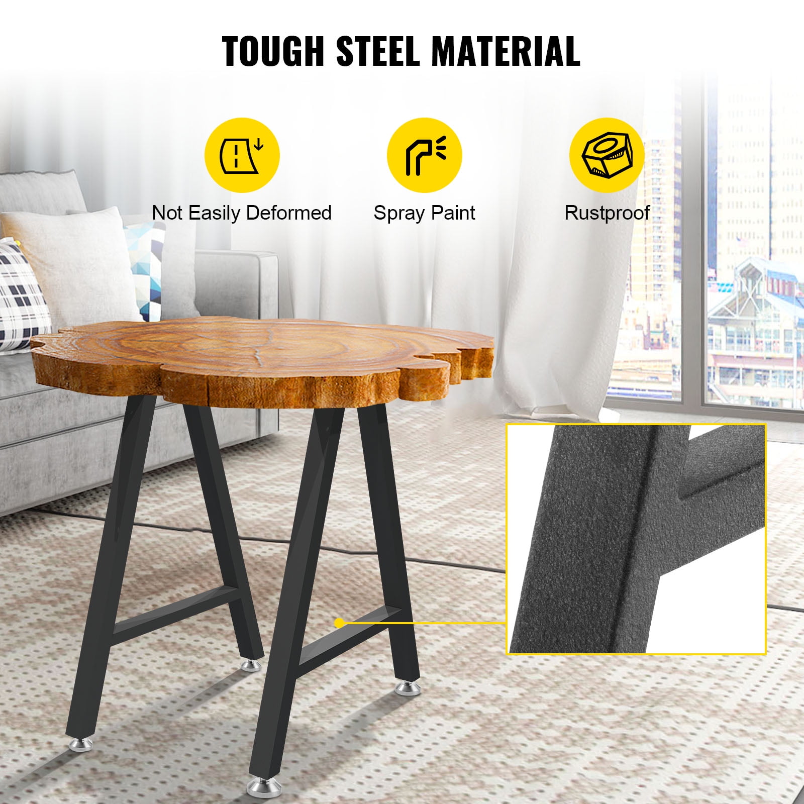 VEVOR Metal Table Legs 28 x 17.7 inch A-Shaped Desk Legs Set of 2 Heavy Duty Bench Legs with Polyurethane Coating,Furniture Legs with Floor Protectors,Wrought Iron Coffee Table Legs for Home DIY Bla - Image 3