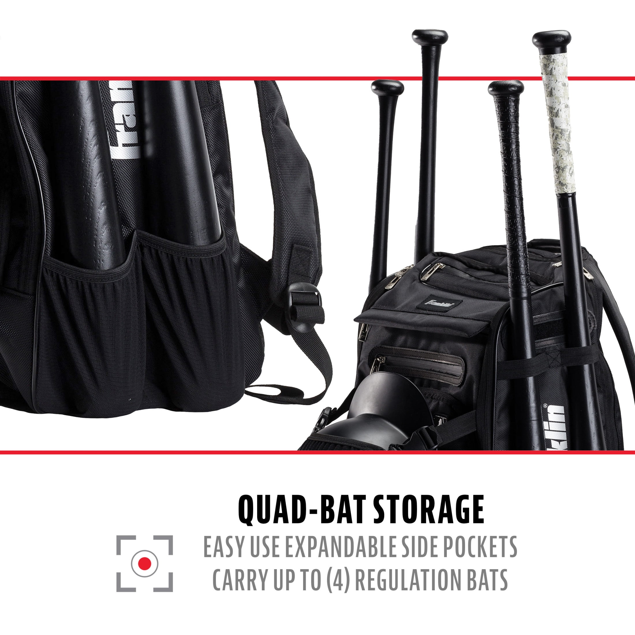 Franklin Sports MLB Traveler Elite Baseball Backpack - Adult + Youth Baseball Bag - Black - Image 8