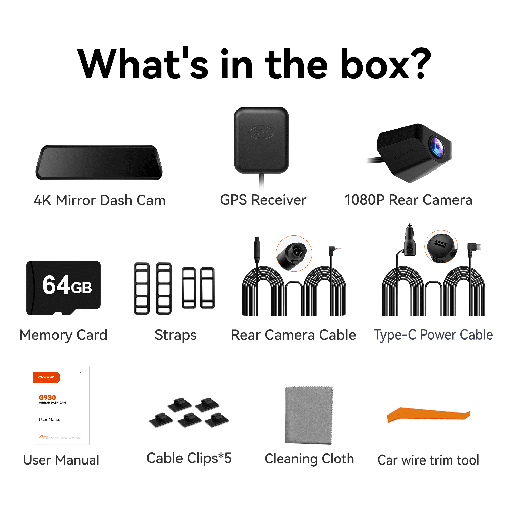 WolfBox 10" Touch Screen Dash Cam Front and Rear, 4K+1080P Rear View Mirror Backup Car Camera with Night Vision, GPS, Free 64GB Card - Image 10