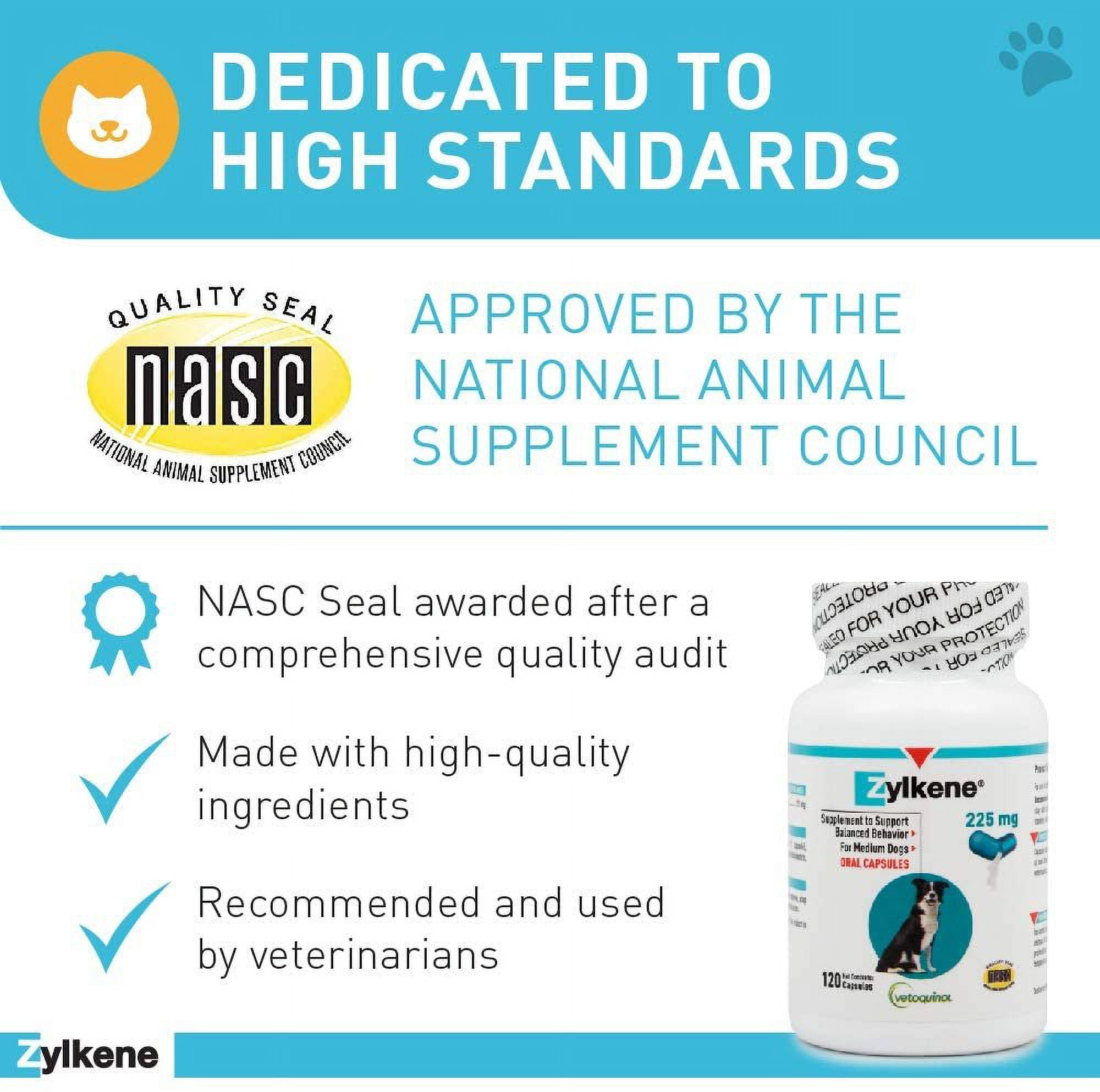 Vetoquinol Zylkene Calming Behavior Support Supplement, Helps Promote Relaxation and Reduce External Stress Factors, Daily Behavioral Support and Anxiety Relief, Dog or Cat, 22-65lbs, 225mg, 120ct - Image 4