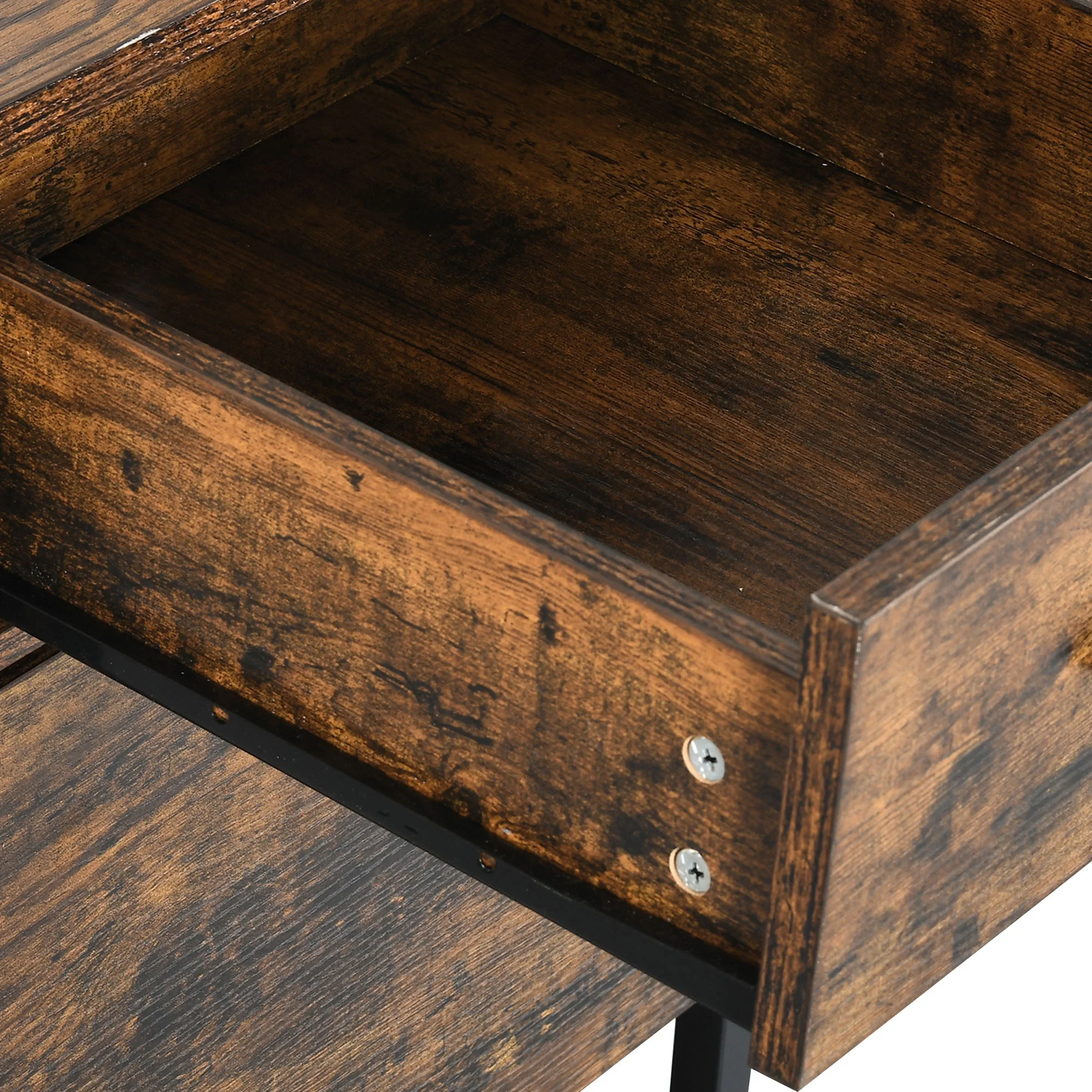 Uforic 59 "Computer Desk with Power Outlets & LED Light, Office Desks with Hutch & Monitor Stand, Gaming Desk Executive Desk with Storage Shelves for Home Office , Brown - Image 3