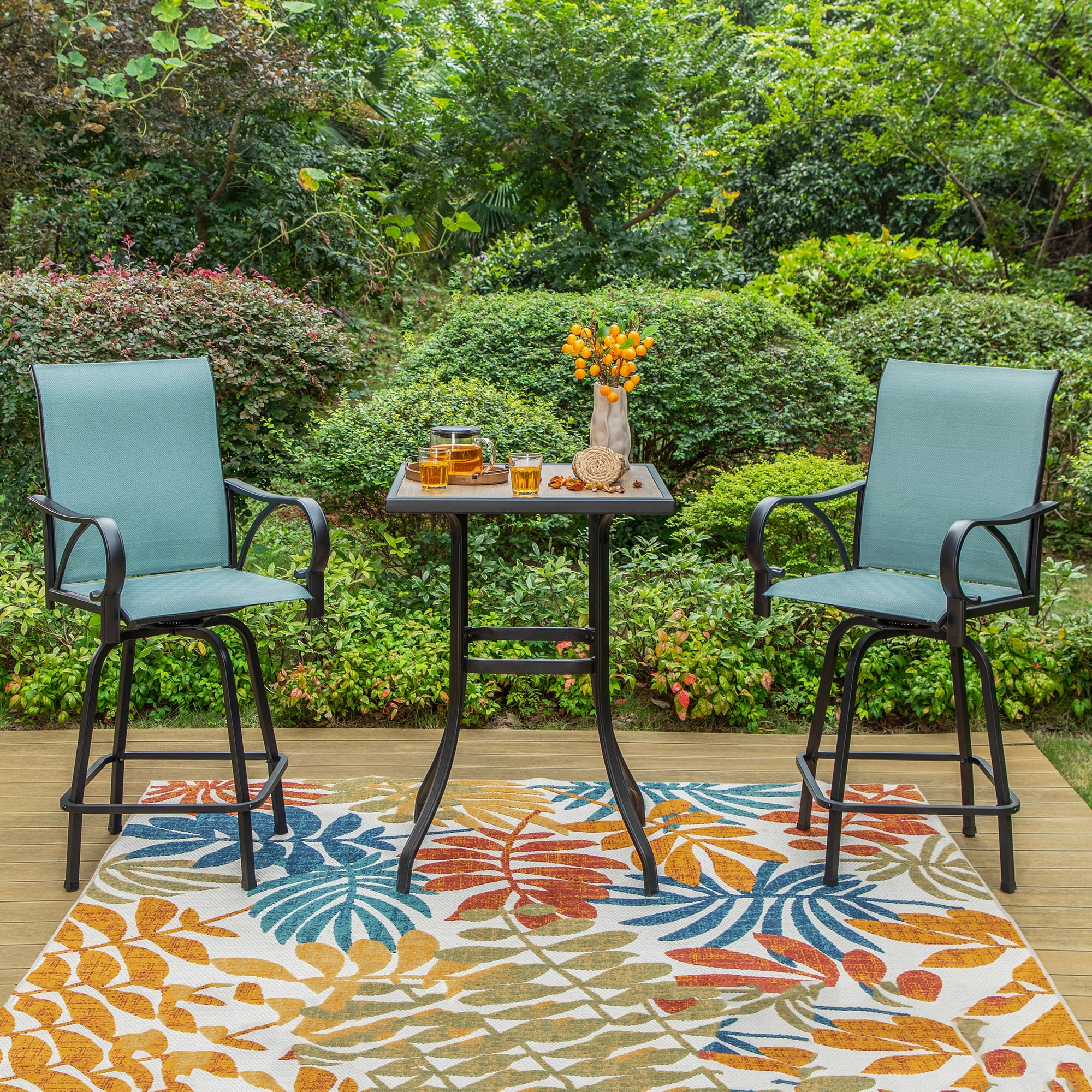 Summit Living Outdoor Patio Metal Swivel Bar Stools Set of 2, Patio Bar Stool Height Chairs,Black&Aqua - Image 10