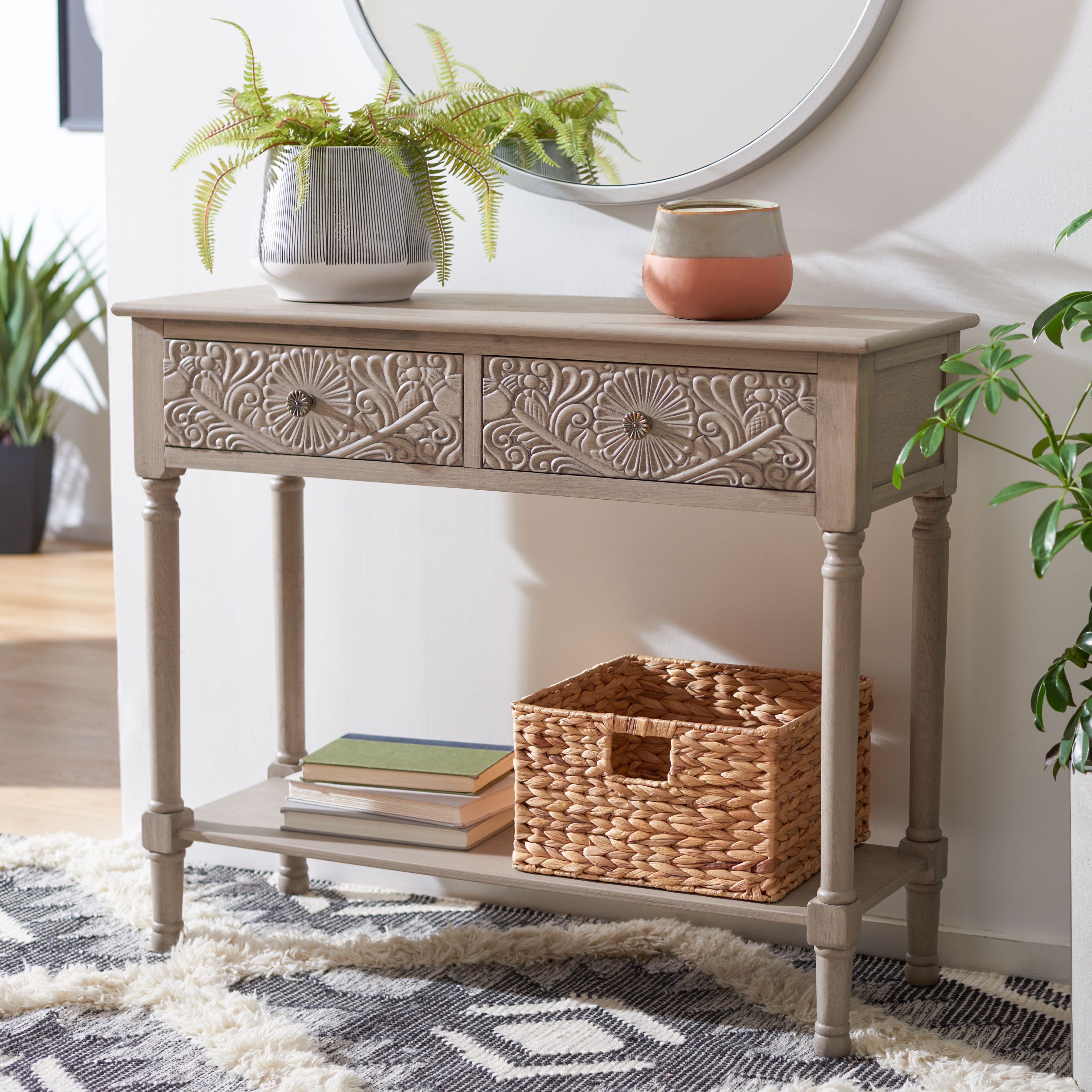 SAFAVIEH Josie French 2-Drawer Taupe Wood Rectangle Console Table (35.5 in. W x 13 in. D x 29.5 in. H) - Image 11