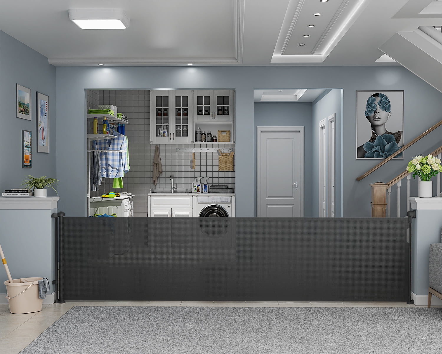 Babyomi Extra Wide Retractable Baby Gate, 118" Wide, Black - Image 8