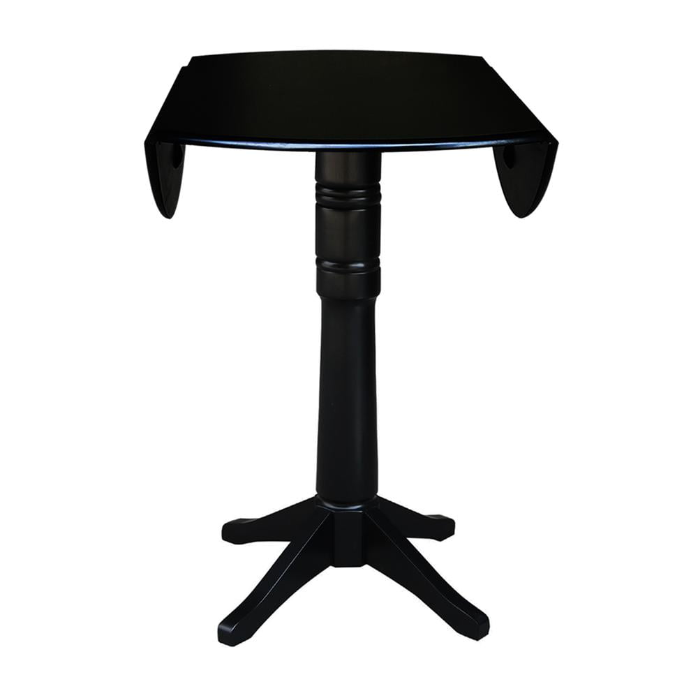 42" Round Solid Wood Black Dual Drop Leaf Pedestal Table by International Concepts - Image 16