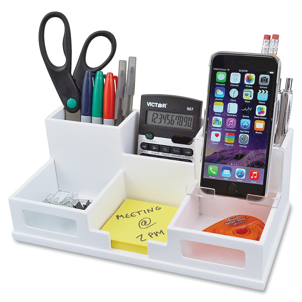 Victor Technology Desk Organizer with Smart Phone Holder, White (W9525) - Image 2