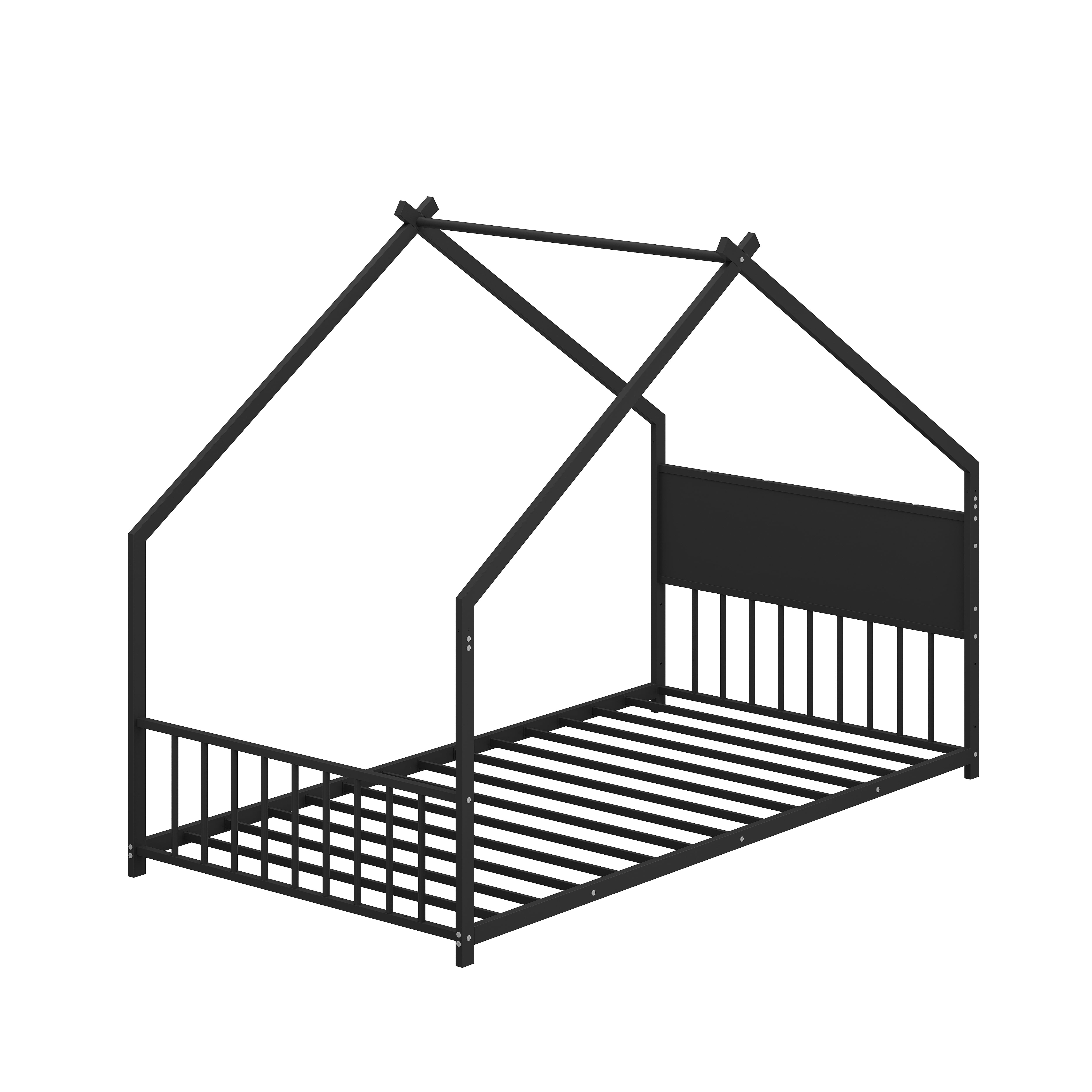 Euroco Metal Twin Size House Bed with LED Lights, Floor Bed with Roof Design, Black - Image 5