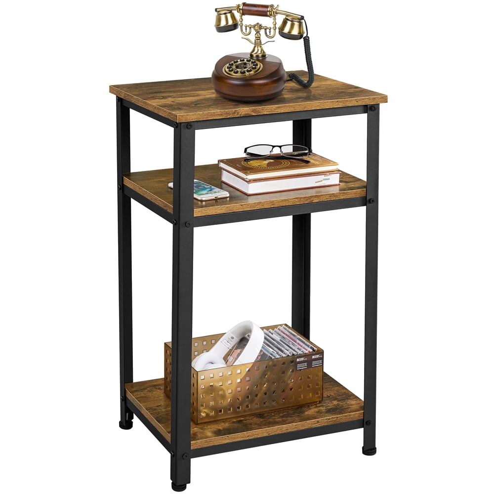Alden Design 29.5 in H 3-Tier Wooden End Table with Metal Frame for Living Room, Rustic Brown - Image 3