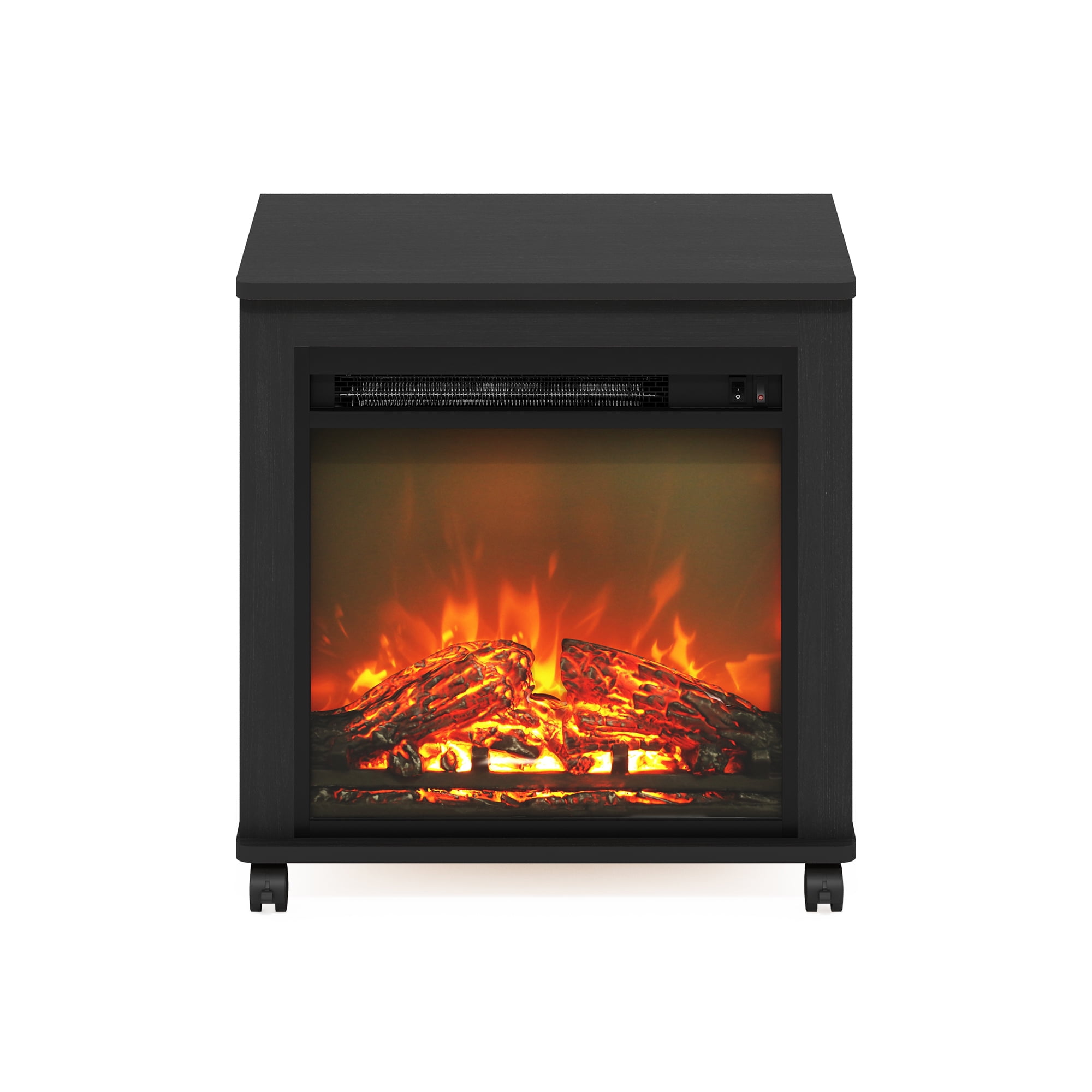 Furinno Jensen Electric Fireplace End Table with Wheels, Americano - Image 9