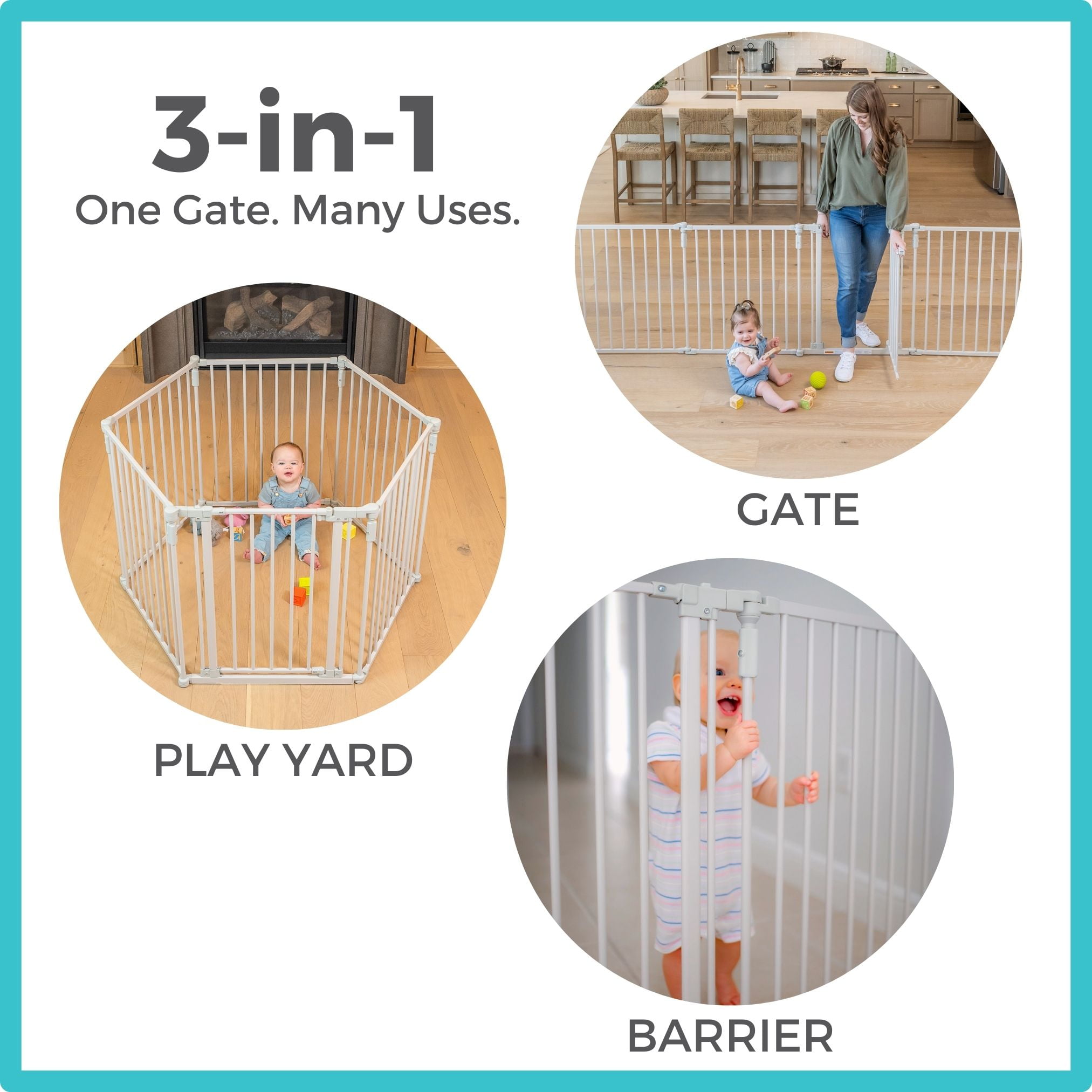 Toddleroo by North States 3-in-1 Superyard Baby Extra Wide Gate & Play Yard, Taupe Metal - Image 2