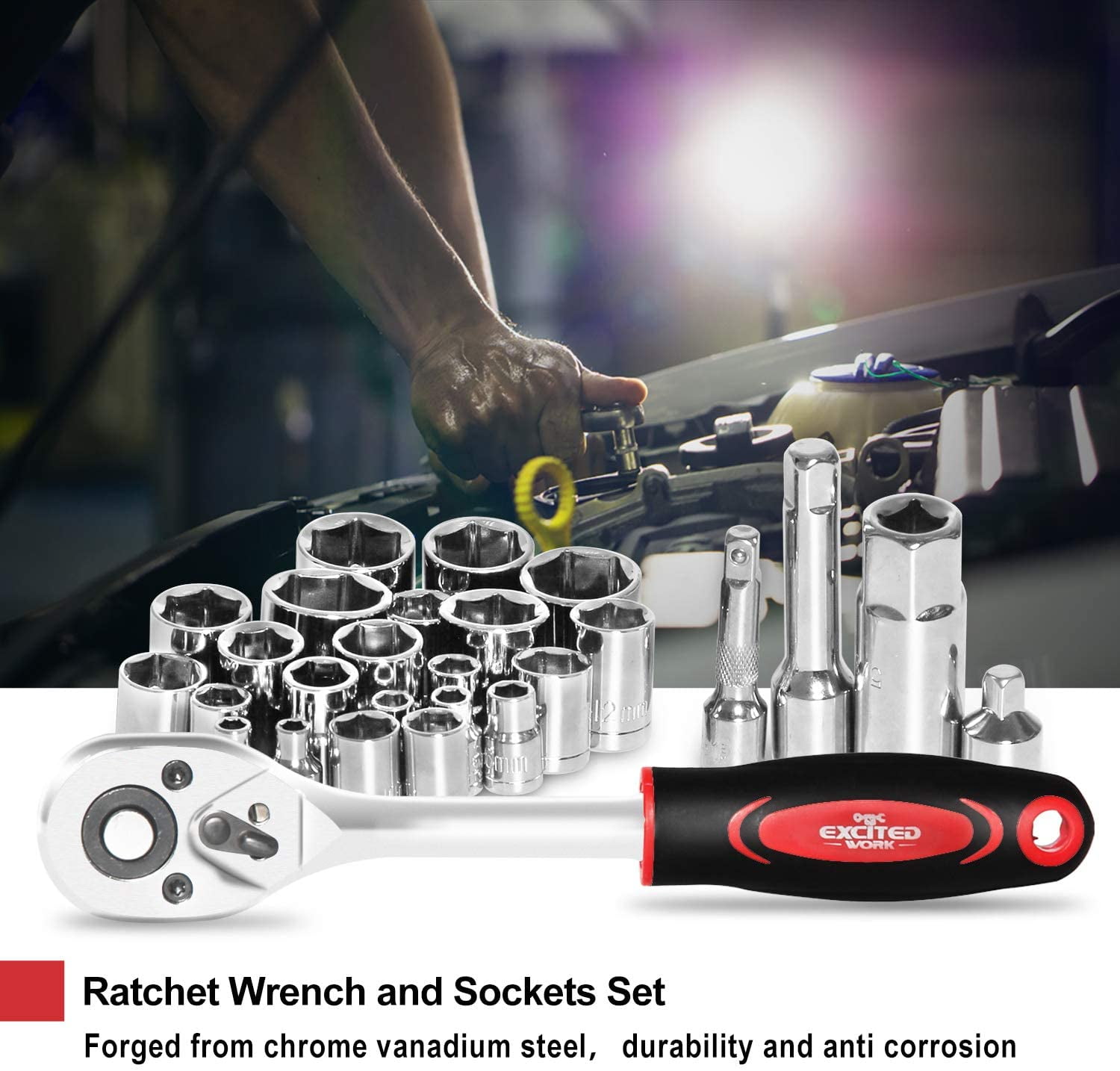 EXCITED WORK 198 Pcs Hand Tool Set, Mechanic Tools Kit with Plastic Storage Case Wrench Screwdriver Saw for Home Maintenance & Automotive Repair - Image 4