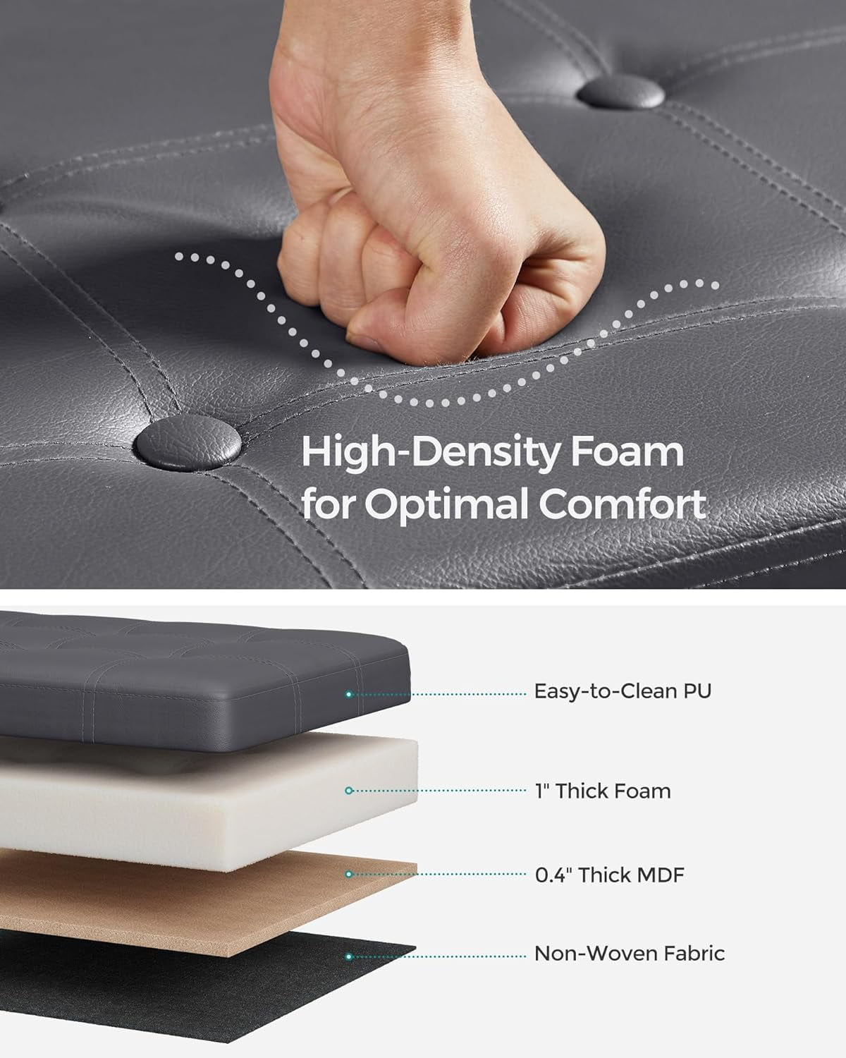 SONGMICS 30" Storage Ottoman Bench Folding Ottoman with Storage Footstool Hold up to 660lb for Living Room Bedroom Dark Gray - Image 5