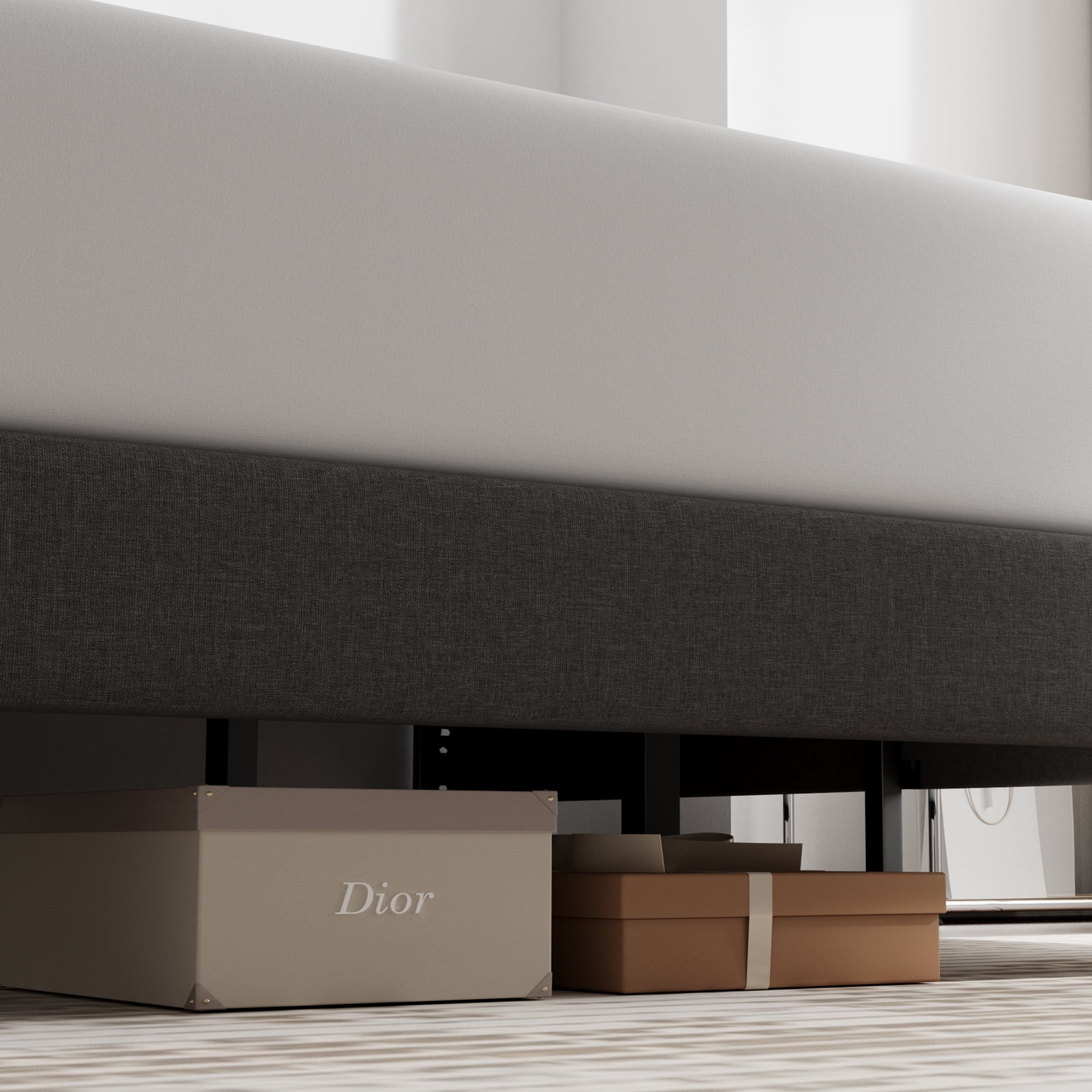 Queen Bed Frame,GELBIY Queen Size Platform Bed With Fabric Upholstered Headboard, Dark Grey,Easy Assembly - Image 3