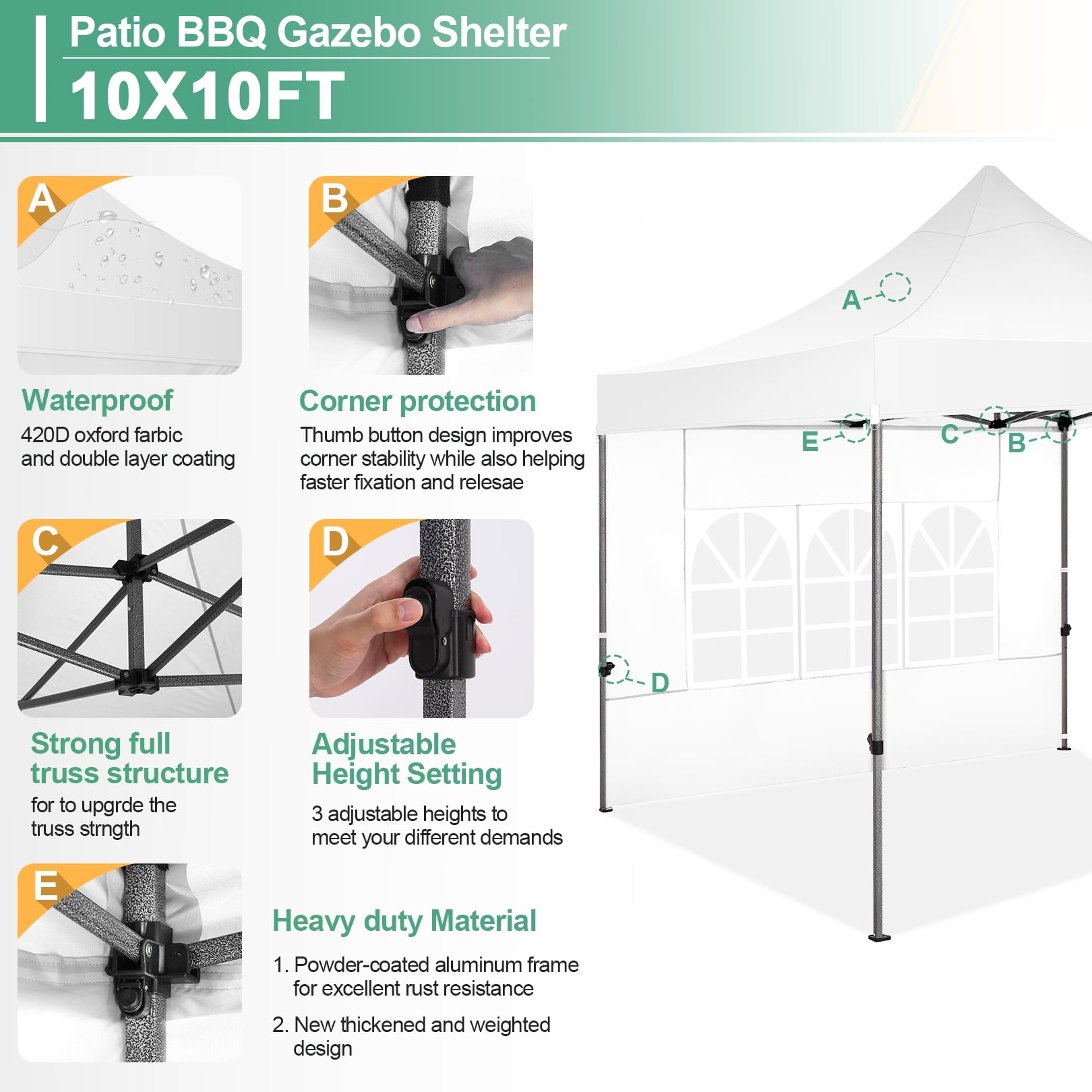 COBIZI 10x10 Pop up Canopy Commercial Heavy Duty Canopy Tent with 4 sidewalls Easy Up Outdoor Party Tent Instant Canopy All Season Windproof & Waterproof Canopy with Roller Bag,White(Frame Thickened) - Image 3