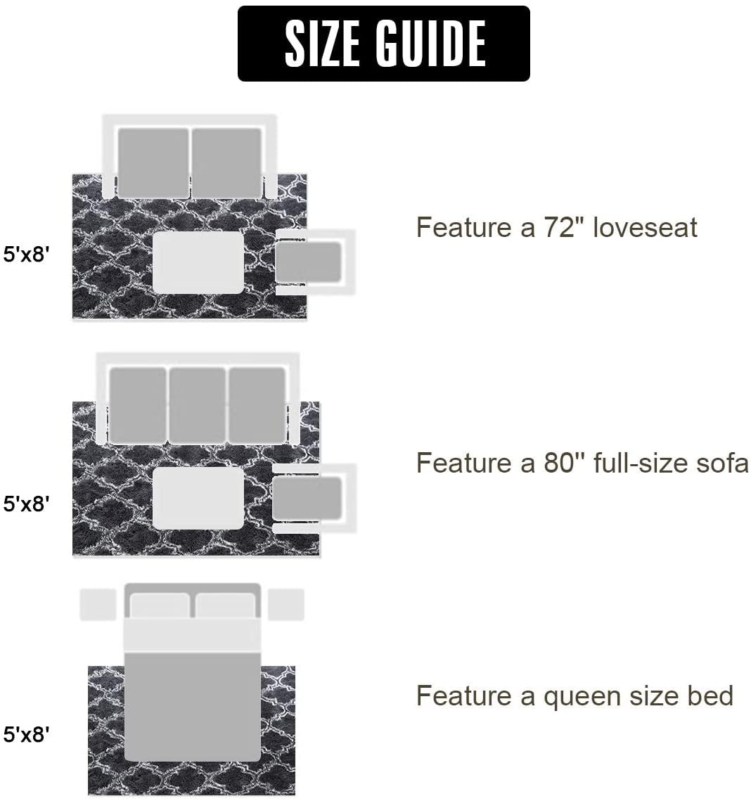 Junovo Shaggy Soft Rugs Bedroom Living Room Flully Carpet Home Decor Rug,5'x8',Dark Gray/White - Image 7