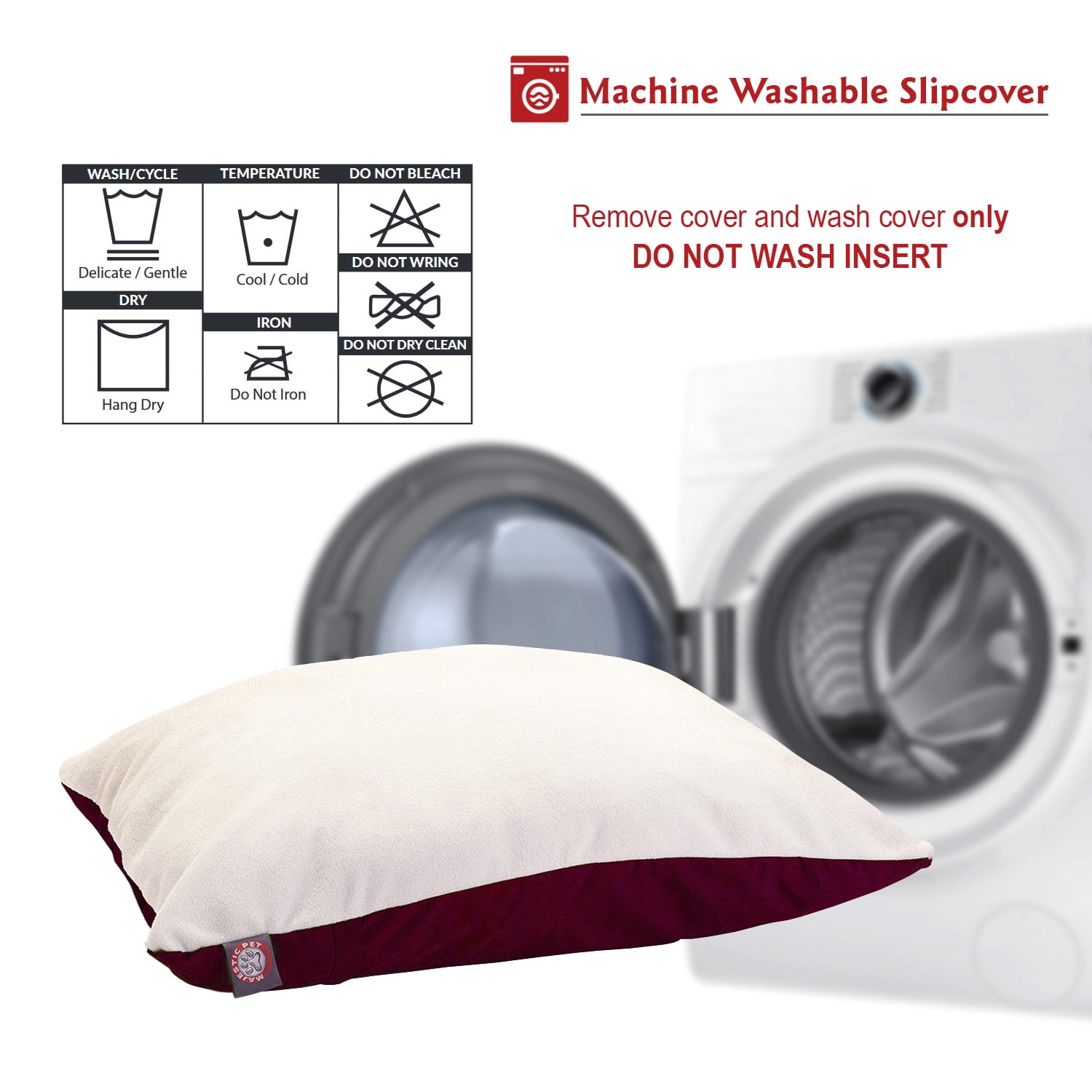 Majestic Pet Solid Color Rectangular Pillow Dog Bed Machine Washable Burgundy Large 36" x 48" x 8" - Image 2