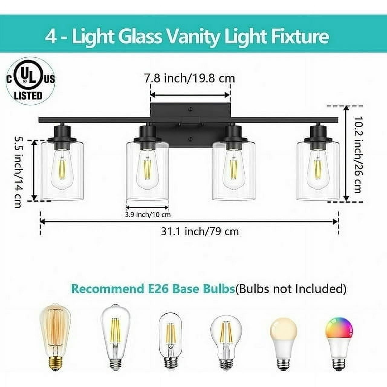 Pynsseu 4-Light LED Vanity Light with Clear Glass Shades Decor for Lighting - Image 7