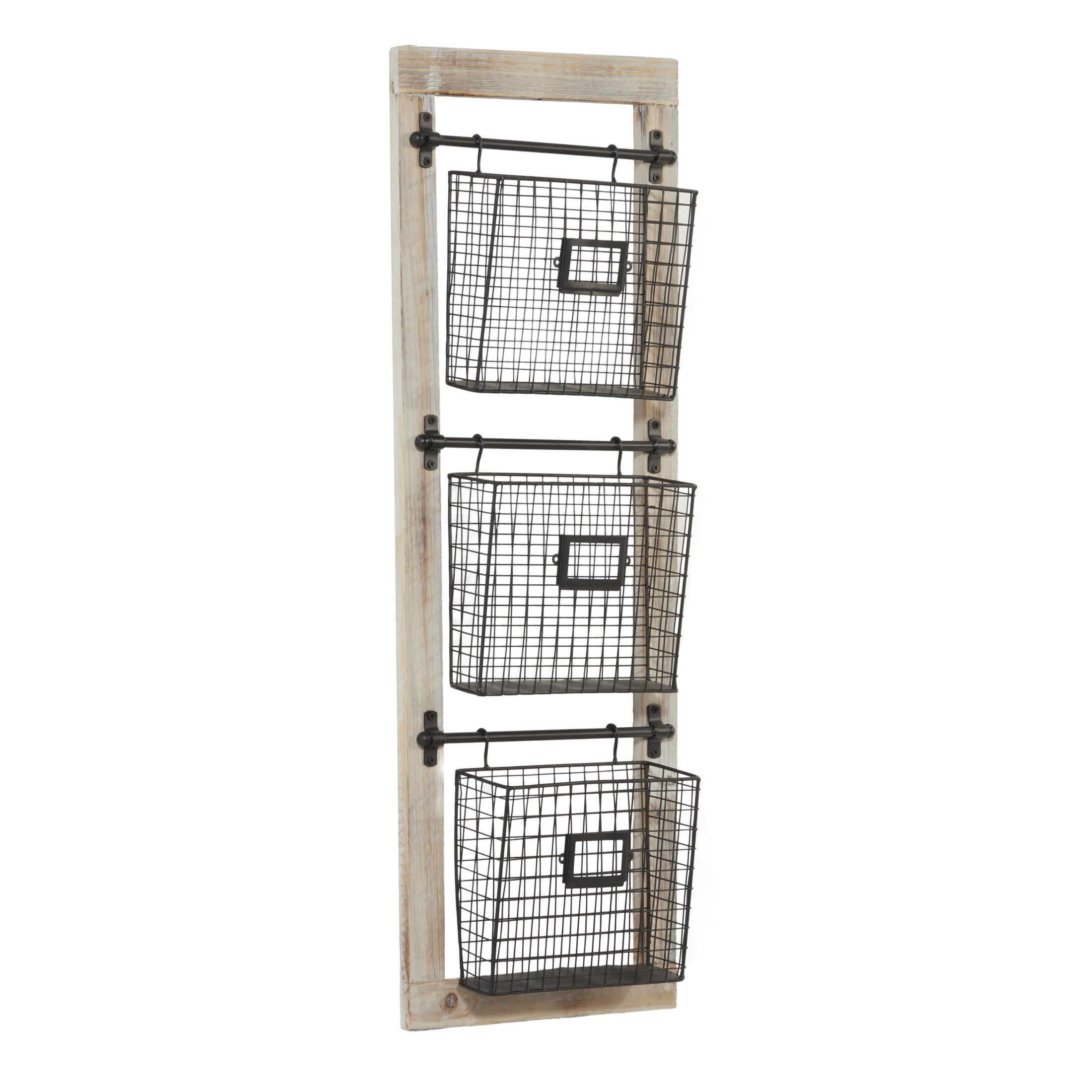 DecMode 36" Black Metal 3 Slot Suspended Wire Basket Magazine Rack Holder with Label Slot - Image 14