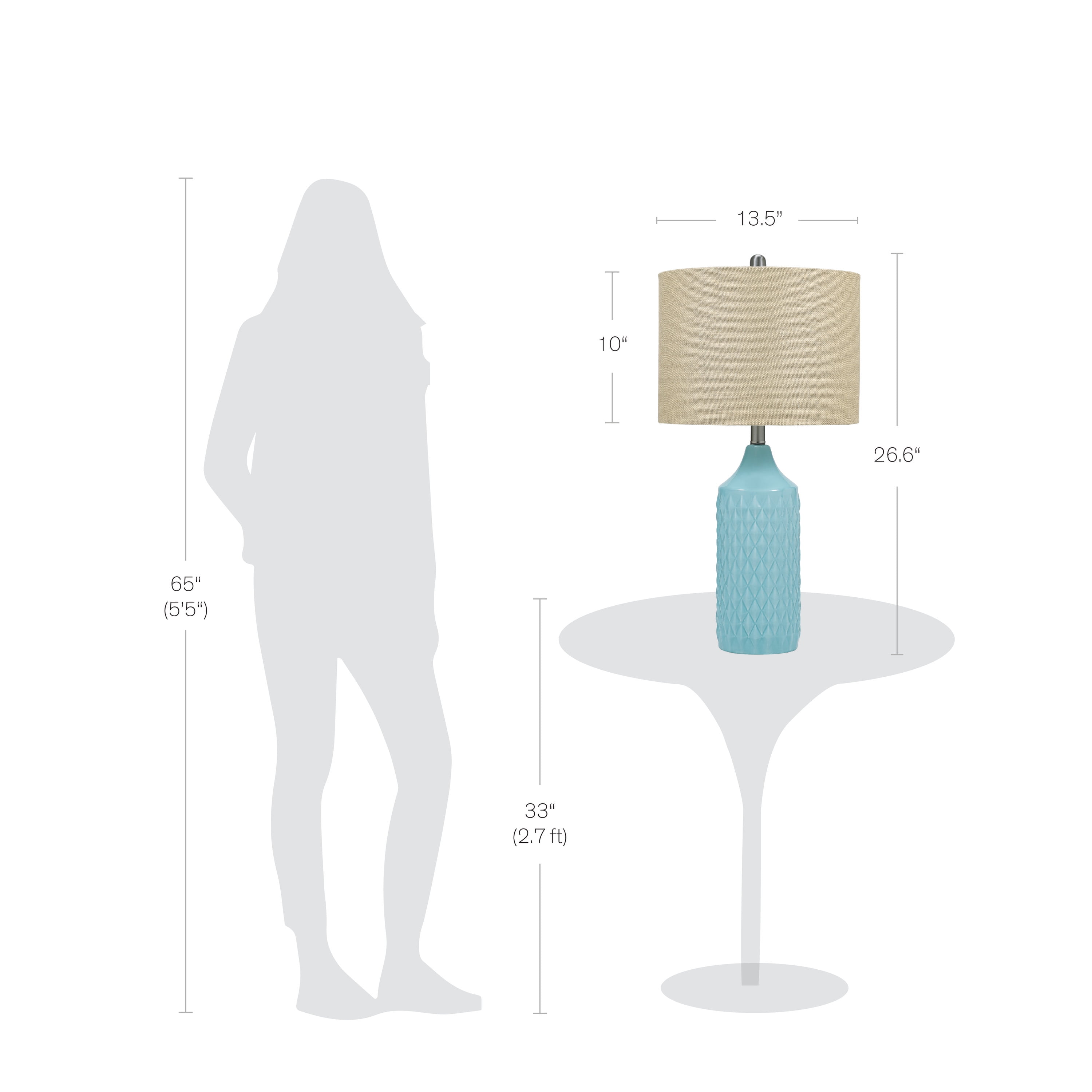 Cresswell Lighting 26.5" Coastal Quilted Ceramic Table Lamp with Natural Linen Drum Shade, Aqua Blue Finish - Image 4