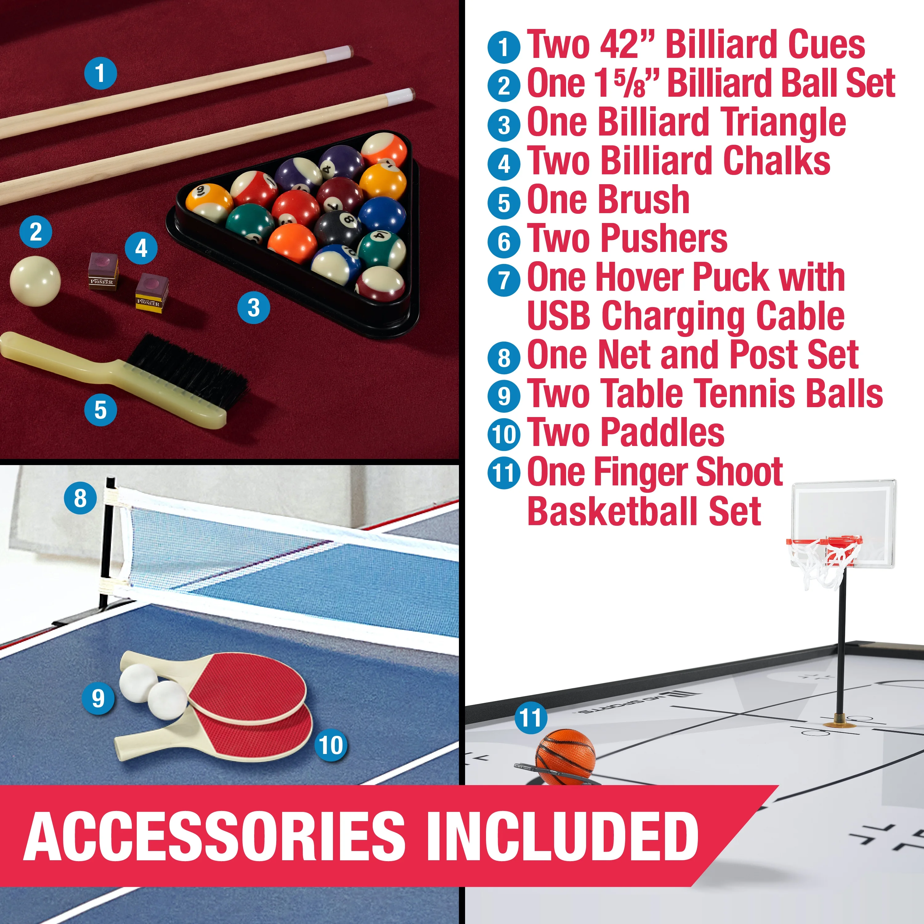 72" 4-in-1 Multi Game, Pool Table, Table Tennis Pong Table, Air Hockey, Basketball, by MD Sports - Image 5