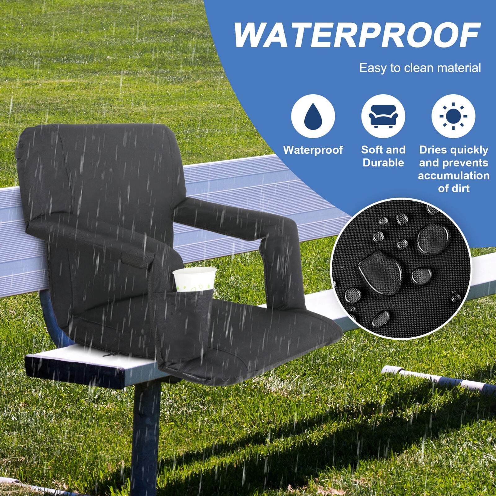 3 Colors Wide Stadium Seat for Bleachers Reclining Stadium Chair w/Back Cushion - Image 6